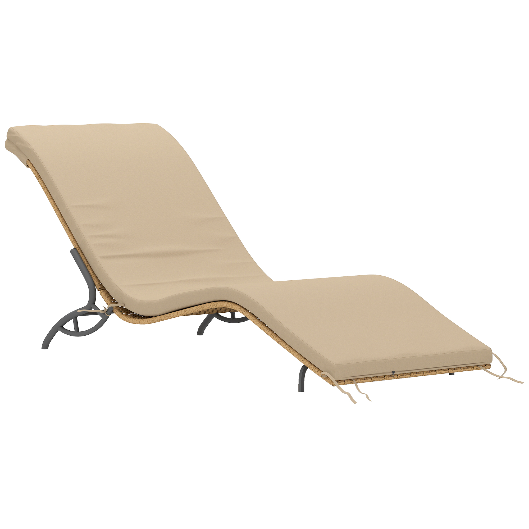Outsunny Leżak Rattanowy Ogrodowy z Poduszką, Wodoodporny Leżak 120 kg Nośności 166 x 63 x 76 cm Beżowy