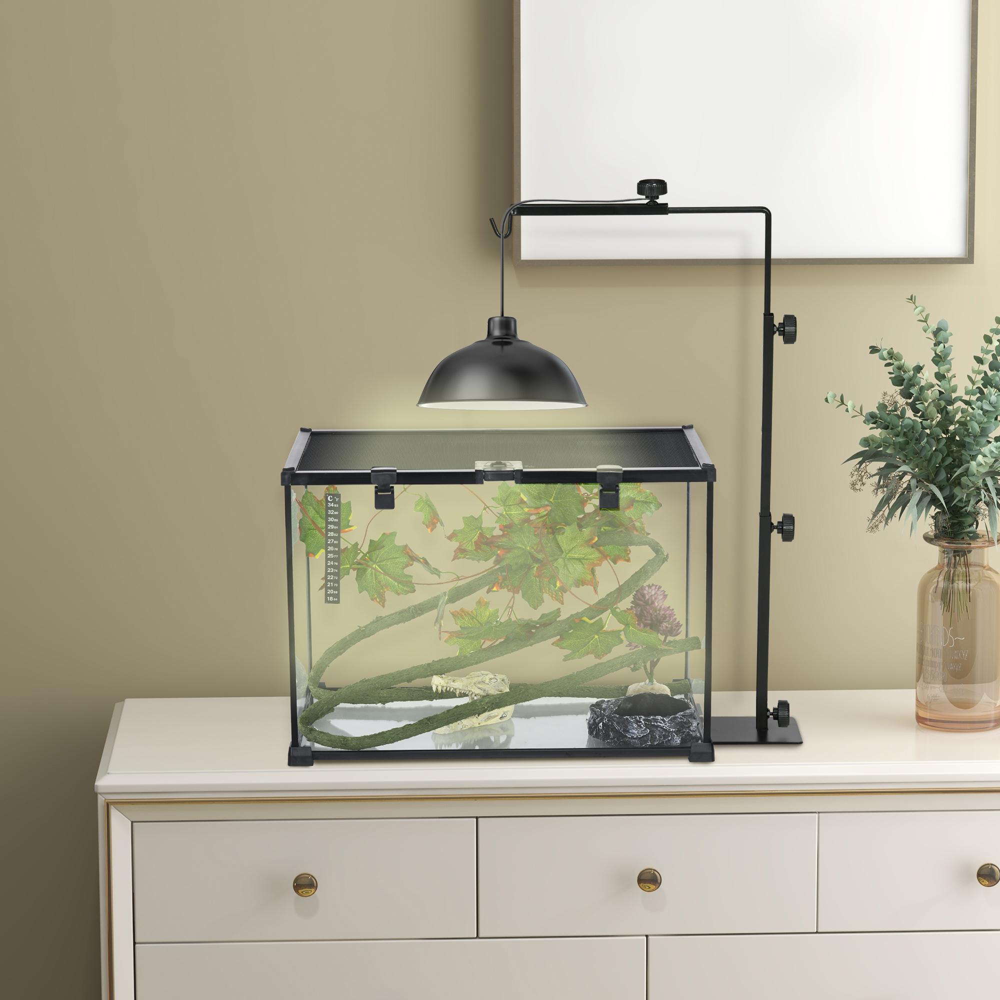 PawHut Regulowany stojak na lampę grzewczą do terrarium, 40x15x95cm, Czarny
