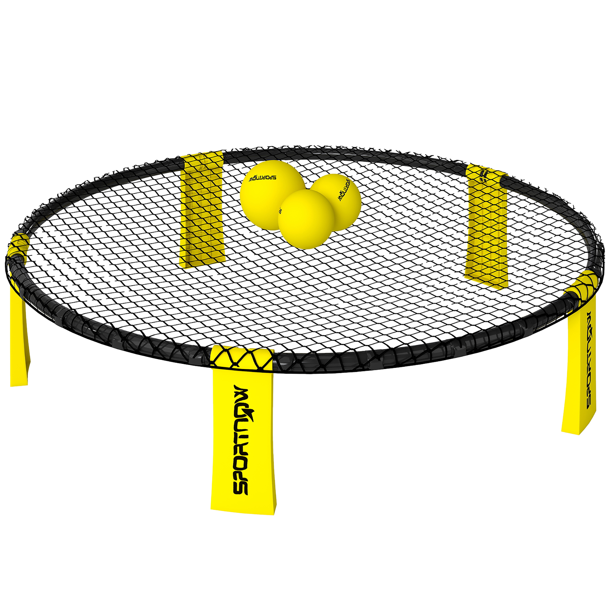 SPORTNOW Zestaw Roundnet z siatką 3 piłki torba pompka Zestaw do Spikeballa Ø92 x 20 cm Żółty