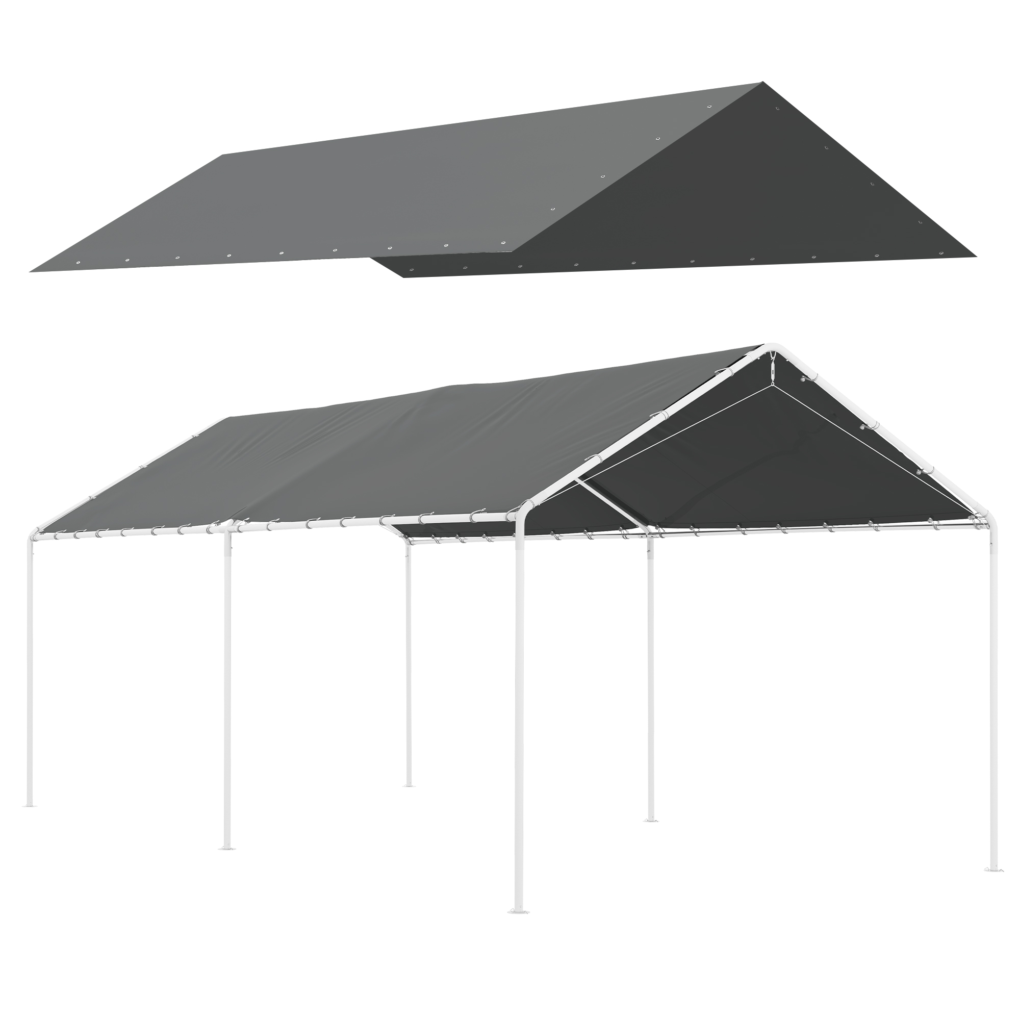 Outsunny Copertura di Ricambio 6x3 m in PE Grigio Scuro Anti-UV per Carport Auto con Corde Elastiche   Aosom Italy
