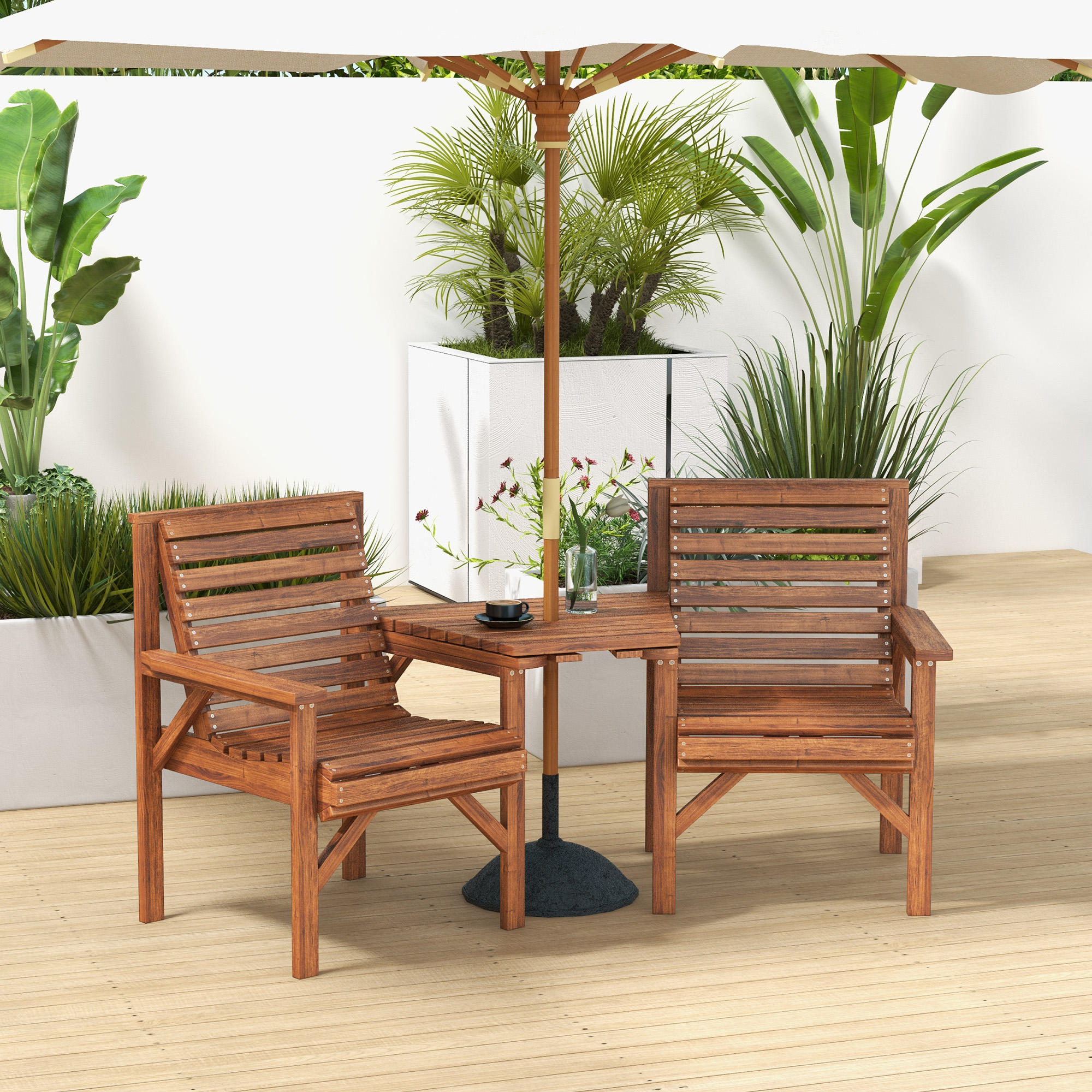 Outsunny Bistro-Set 3-teilig aus Holz Wetterfest Gartenmöbel Set mit Lamell günstig online kaufen