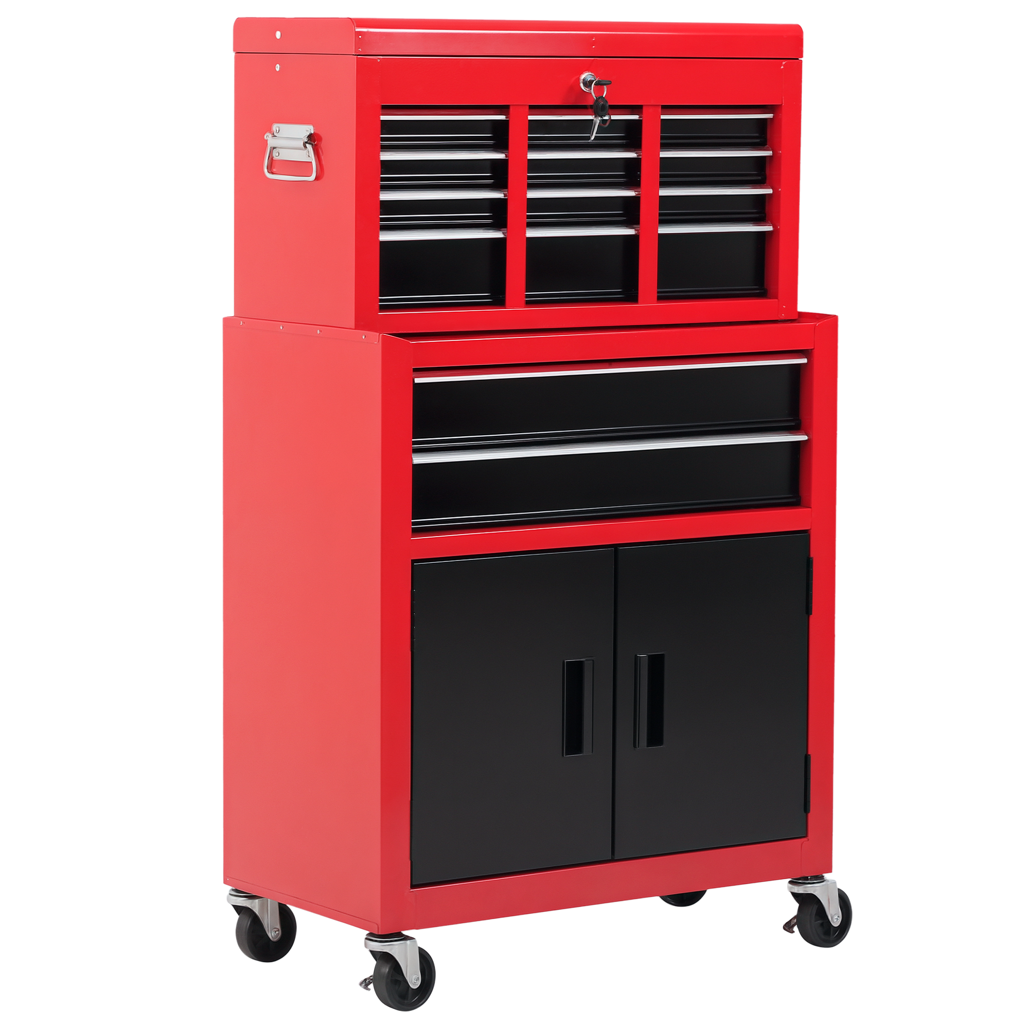 HOMCOM Servante d'atelier servante/ caisse à outil 6 tiroir +1 commode coffre amovible chariot acier rouge et noir