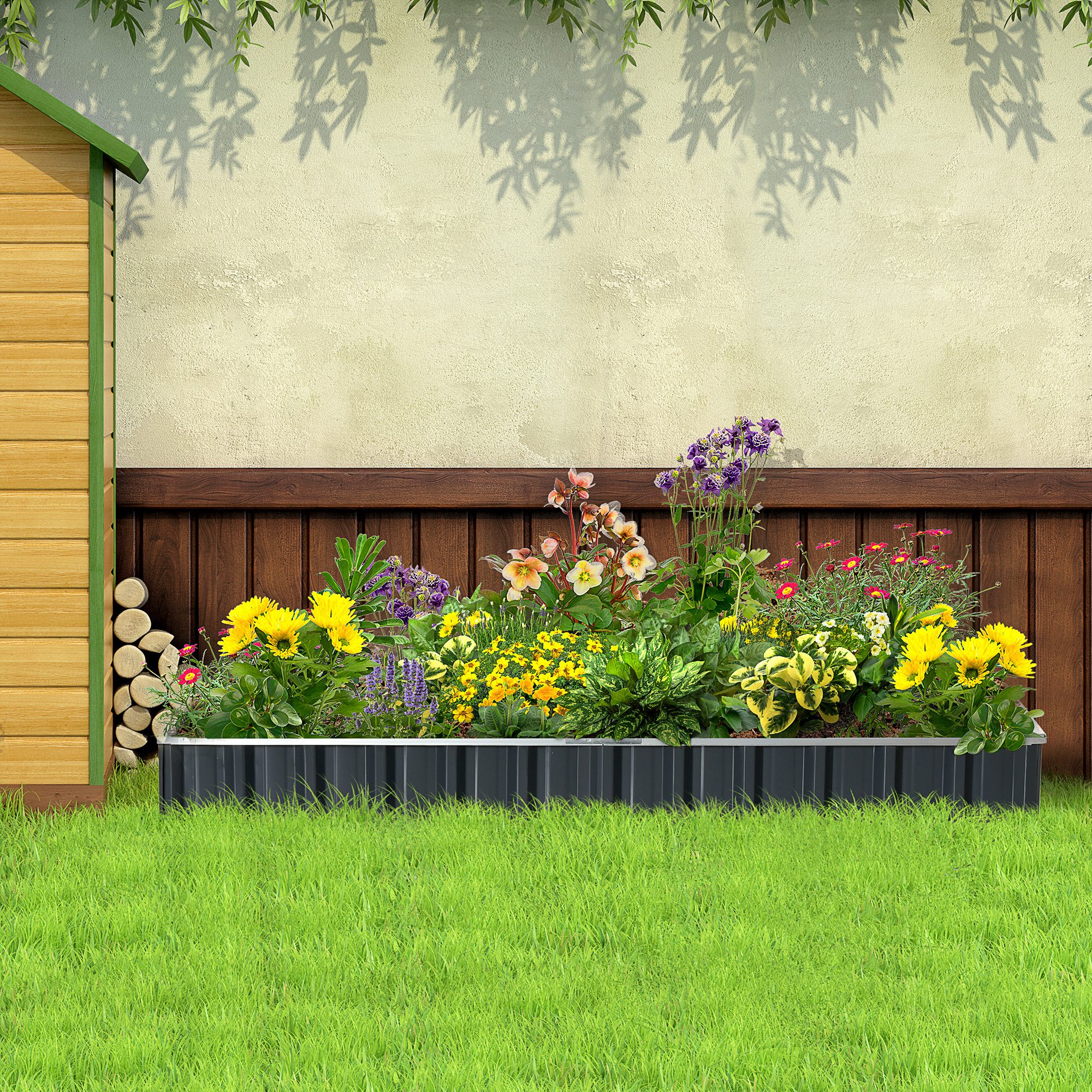 Outsunny 3-niveaus verhoogde plantenbak met klimrek, houten bloembak voor buiten, voor groenten, bloemen, kruiden, 95 x 95 x 110 cm Outsunny 3-niveaus verhoogde plantenbak met klimrek, houten bloembak voor buiten, voor groenten, bloemen, kruiden, 95 x 95 x 110 cm