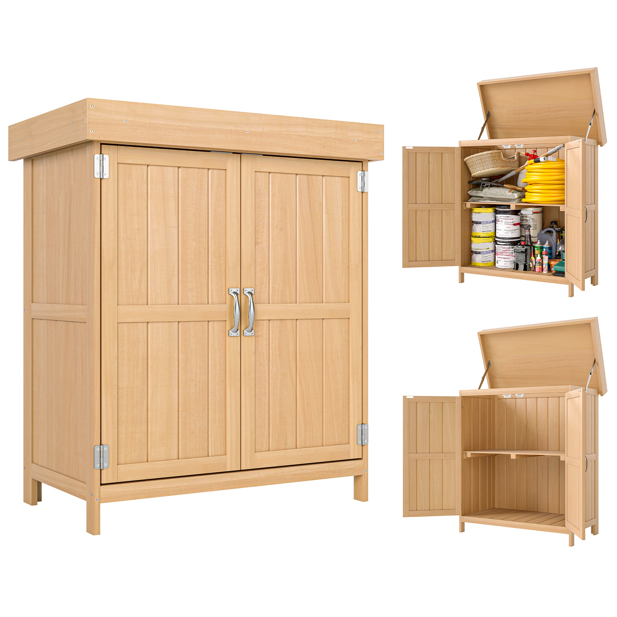 Outsunny Armoire de Jardin sur Pied Double Porte étagère et Toit bitumé relevable dim. 74L x 43l x 88H cm Bois Massif de Sapin