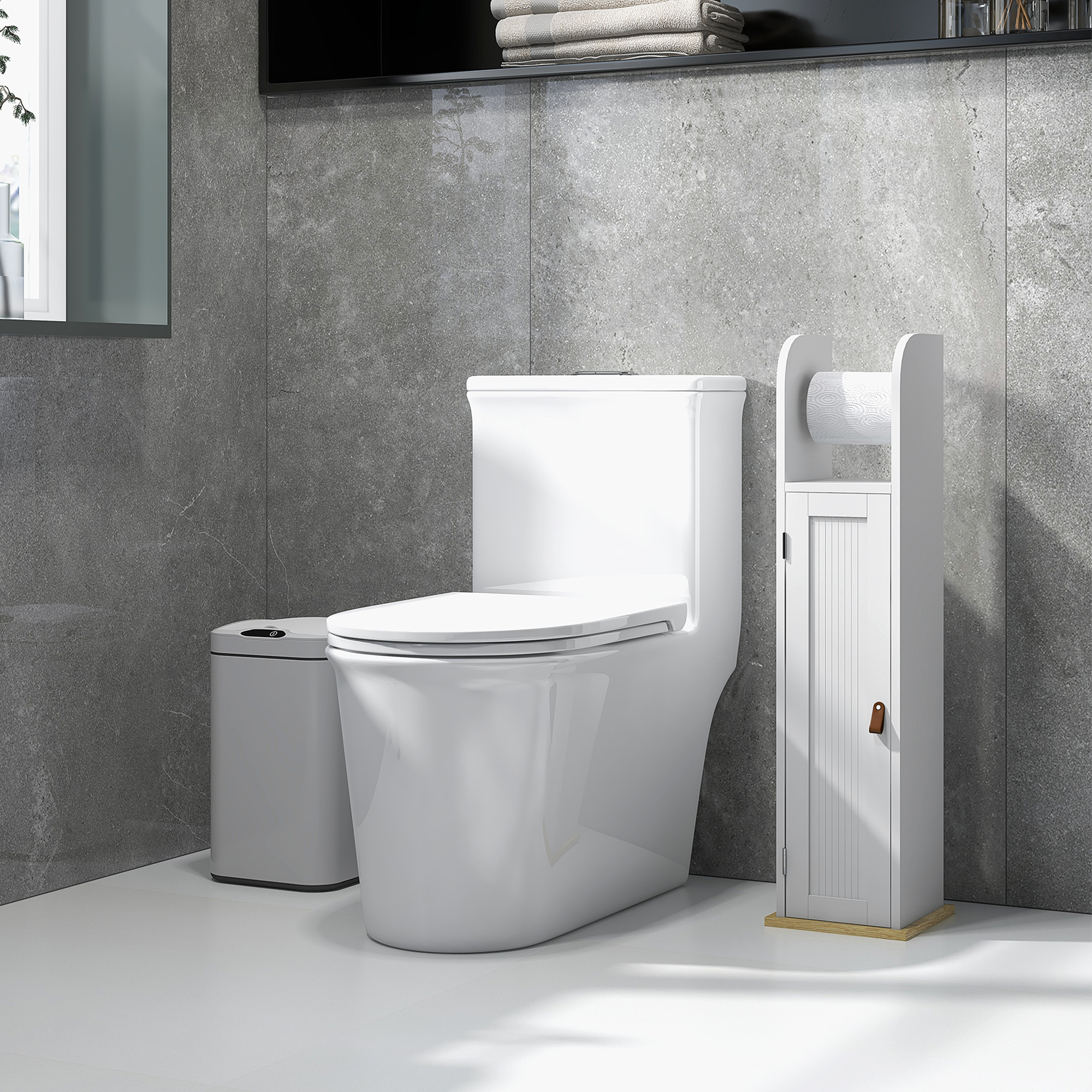 Meuble Salle De Bain LANTUS Support Papier Toilette Avec Placard Et Étagères Réglables – Blanc 20x20x80 Cm