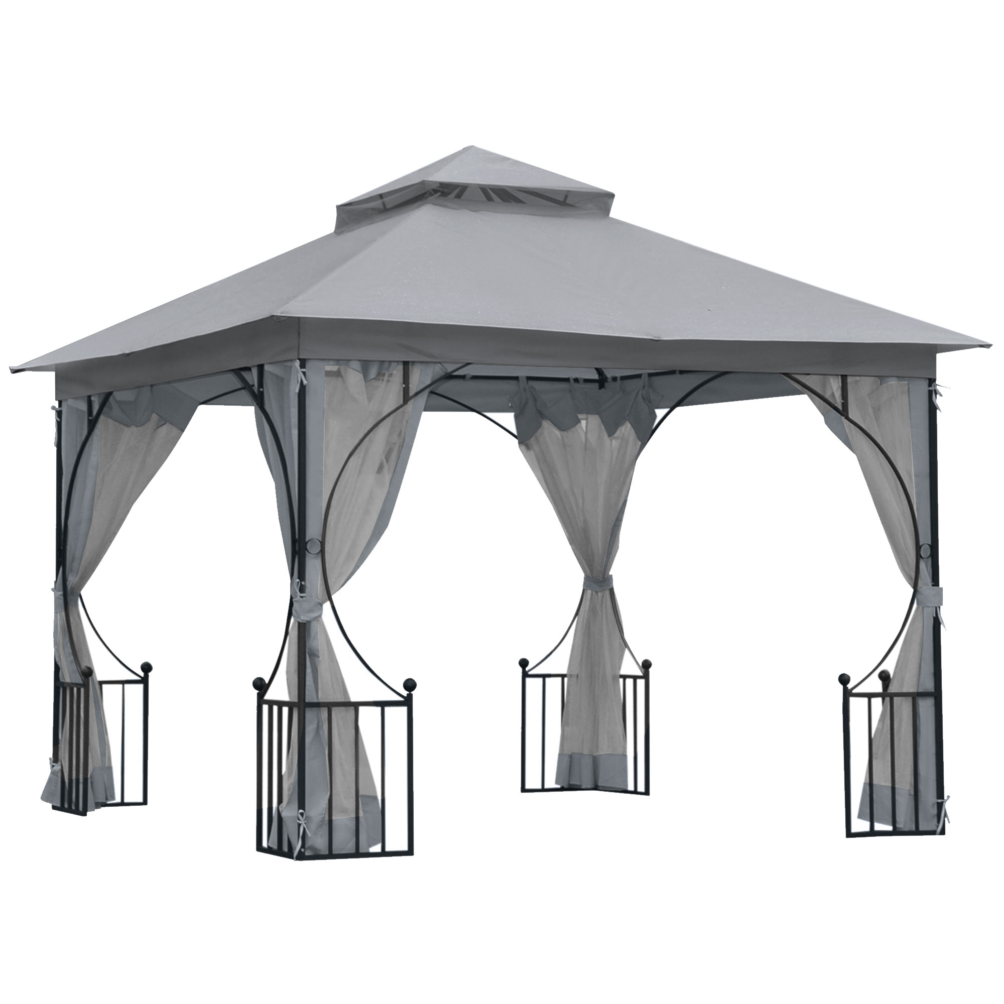 Outsunny 3 x 3 M Garden Gazebo Patio Party Tent Shelter Outdoor Canopy Double Tier Sun Shade Metal Frame Light Grey   Aosom UK