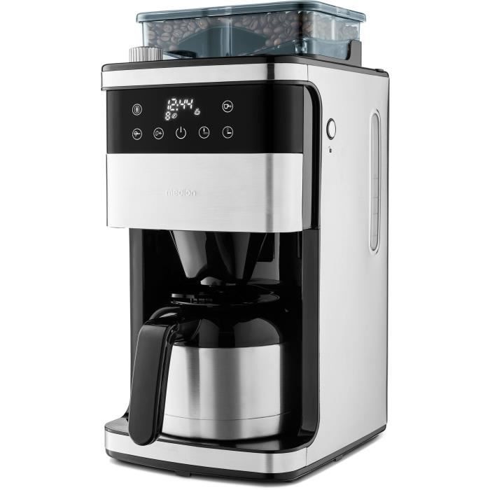 Cafetiere Filtre Digitale Isotherme avec Broyeur - MEDION - 1000W - 1,0L - Silver