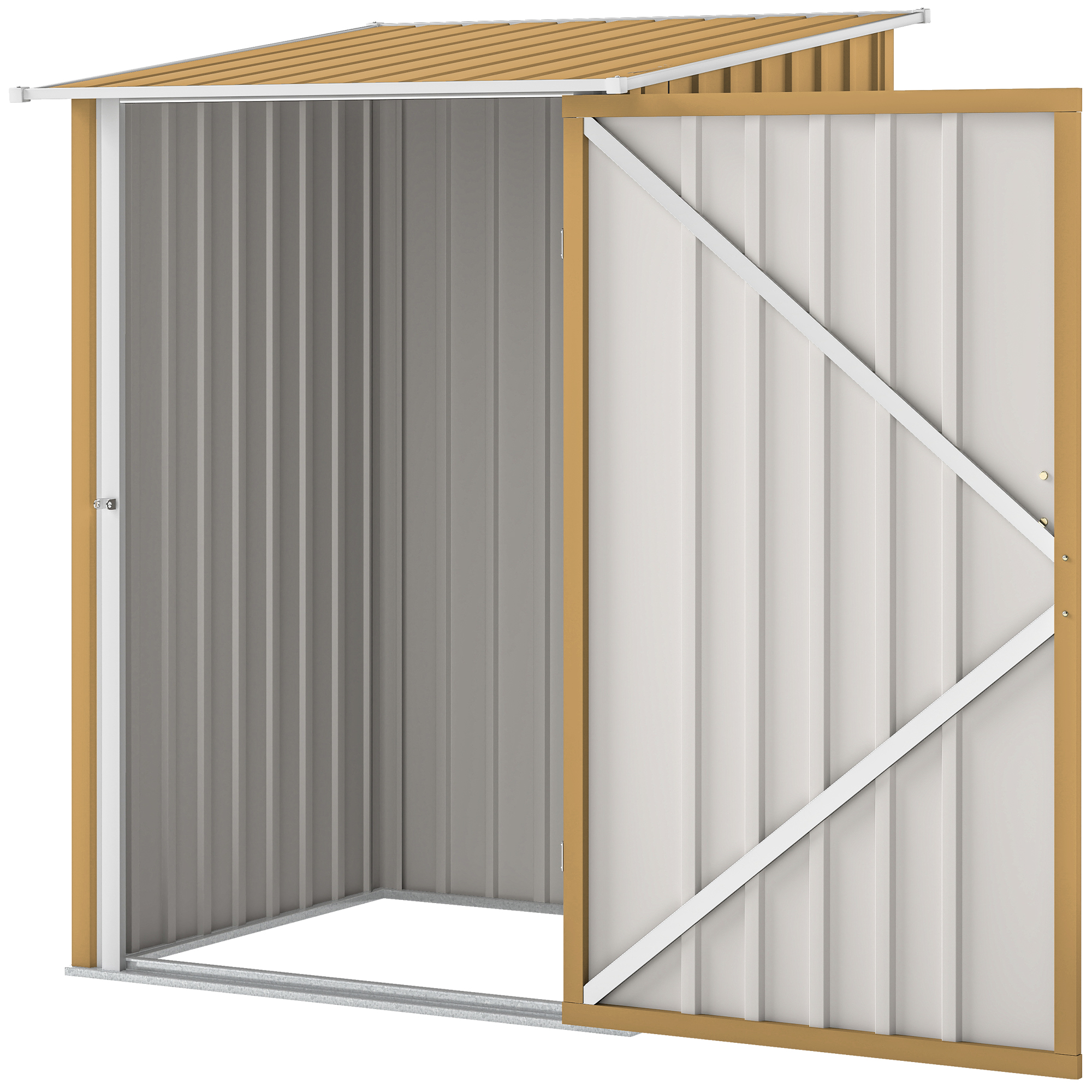 Outsunny Abri de jardin 0.92m² en acier galvanisé, abri à outils avec porte battante verrouillable, toit incliné, 100x104x160 cm, Jaune