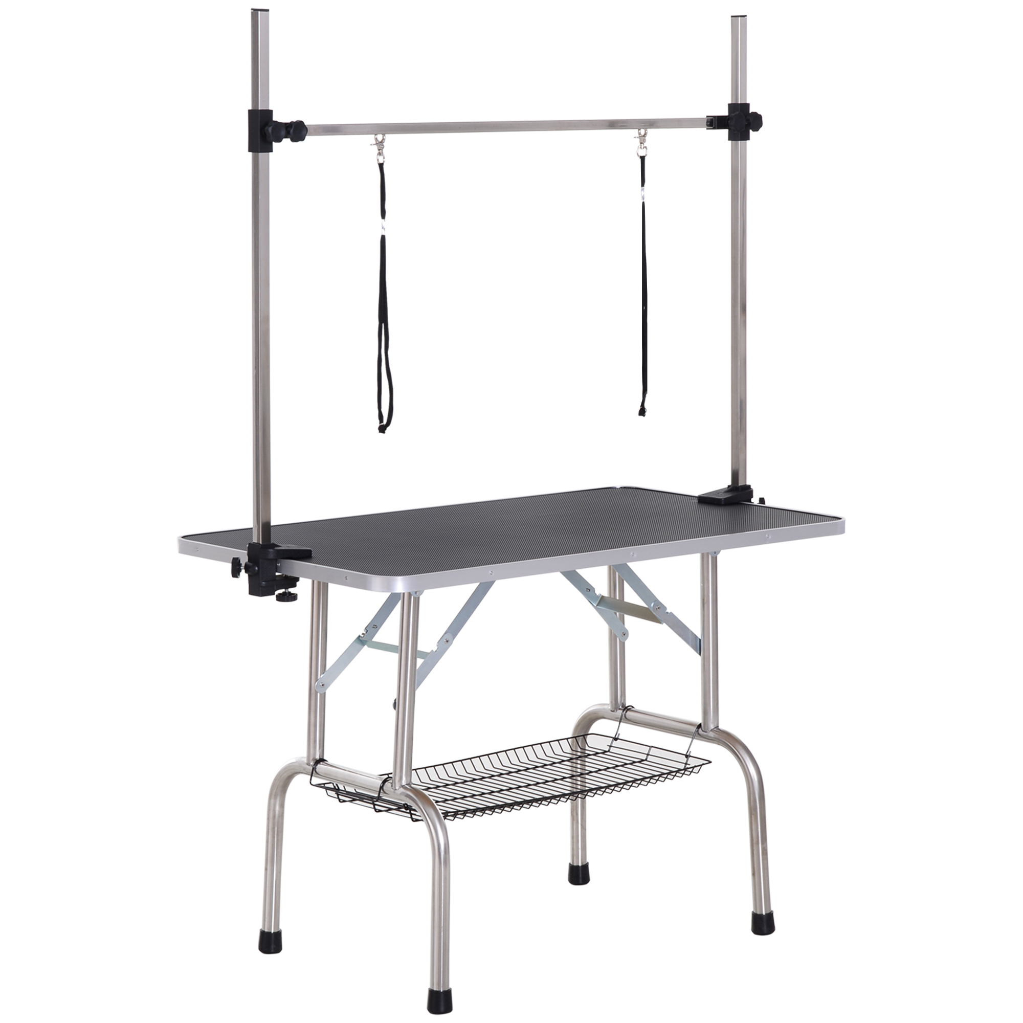 PawHut Trimmtisch Tierpflegetisch höhenverstellbar klappbar mit Unterkorb für Hunde 107x60x170cm in Schwarz Aosom.de