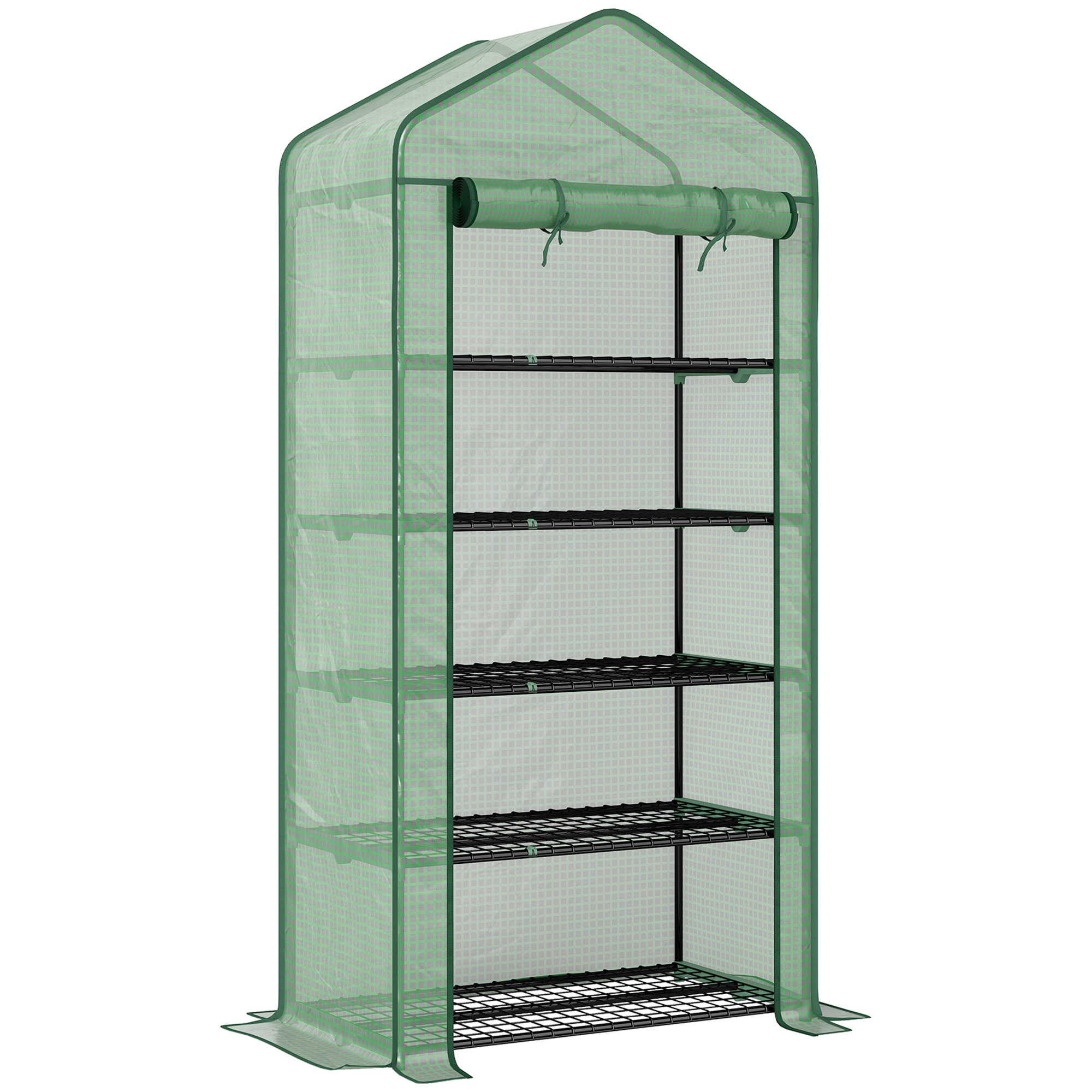 Serre De Jardin PE Avec étagères 4 Niveaux, Serre De Balcon, Bâche Renforcée 135 G/m², Châssis En Acier, Porte Zippée Enroulable, Pour Légumes Plantes Fleurs, 120 X 50 X 170 Cm, Vert