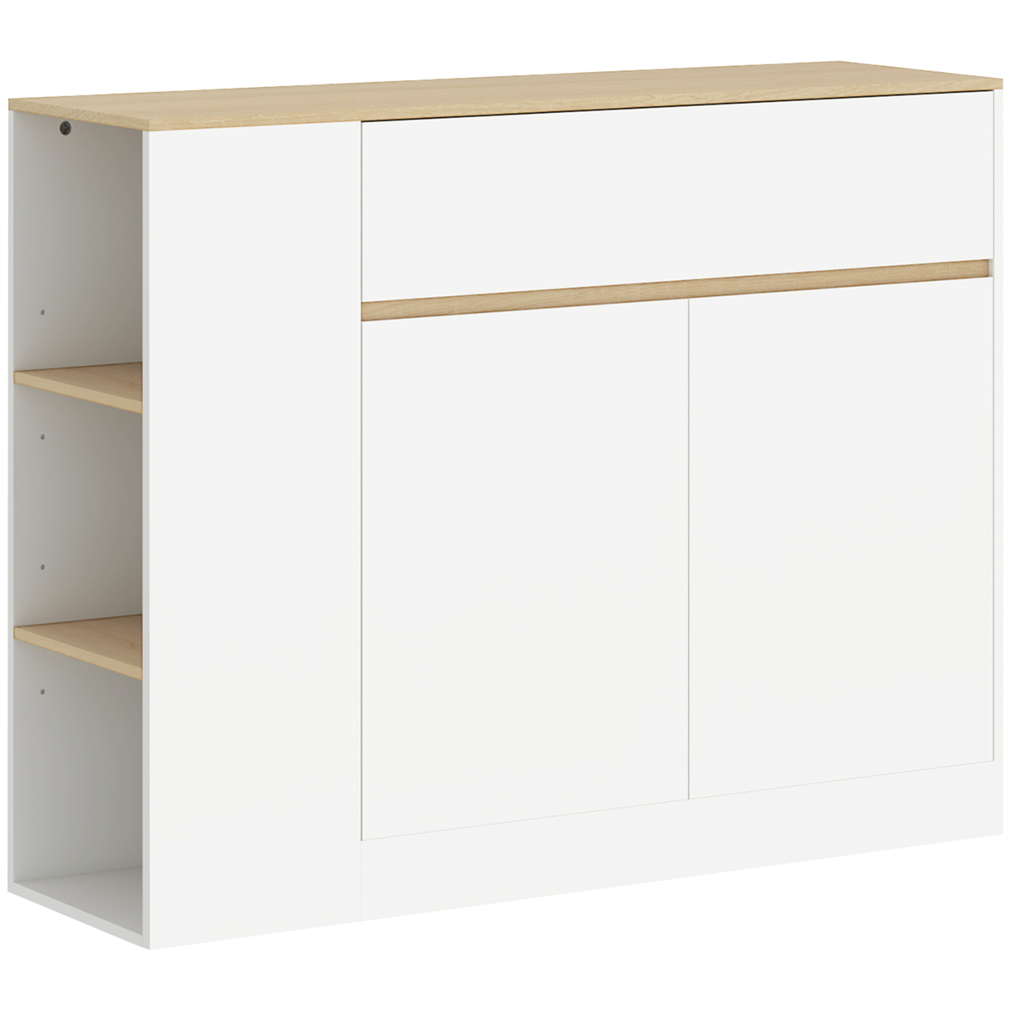 Sideboard, großes Schrankfach, 3 Ablagefächer, Schublade, 106 x 30 x 81,2cm, Weiß/Holz