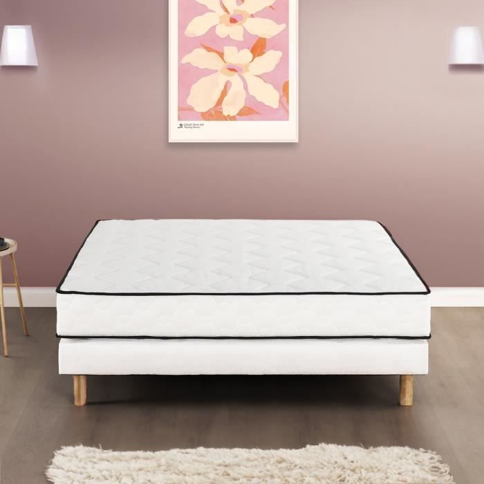 Ensemble matelas sommier 140 x 190 cm Hauteur 24 cm - ressorts ensachés - 7 zones - réversible - fabriqué en Belgique - DEKO DREAM