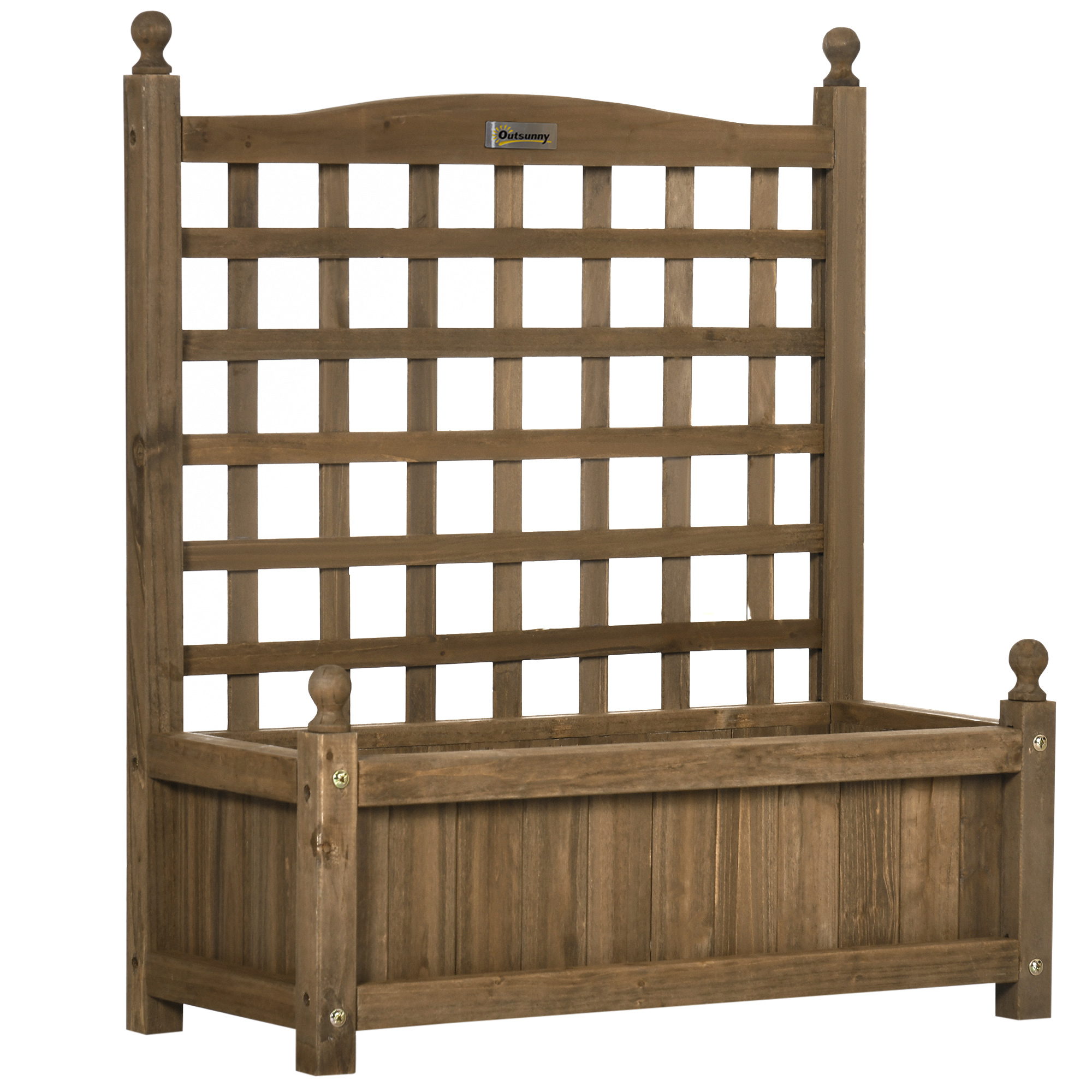 Outsunny Raised Flower Beds Wooden Planter w/ a Trellis and Garden Planter at Home, Corner, Garden, Balcony, 64W x 28D x 75Hcm, Brown   Aosom UK