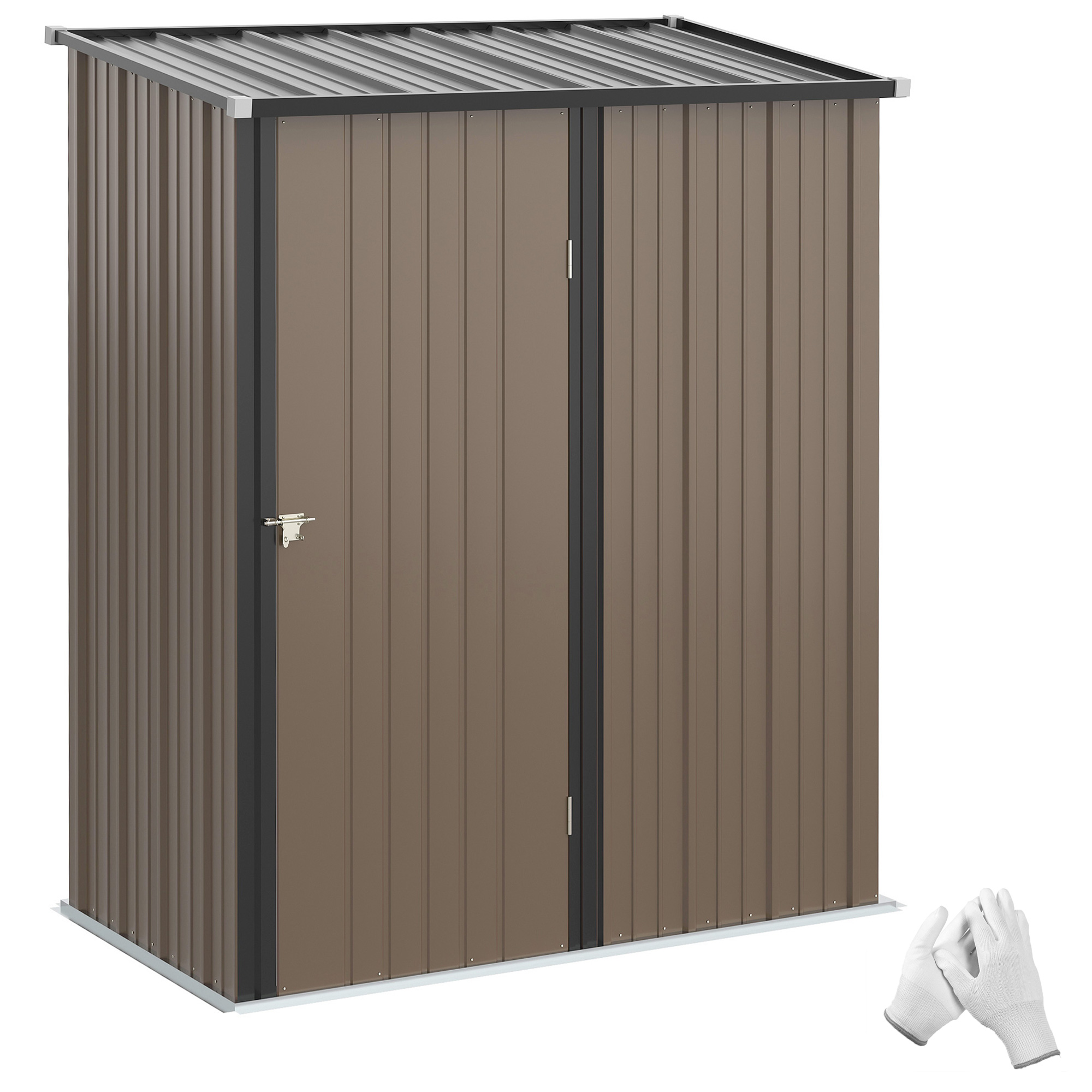 Outsunny 5 x 3ft Outdoor Storage Shed, Heavy-Duty Mental Tool Shed with Lockable Door & Corrugated Steel Roof, Brown   Aosom UK