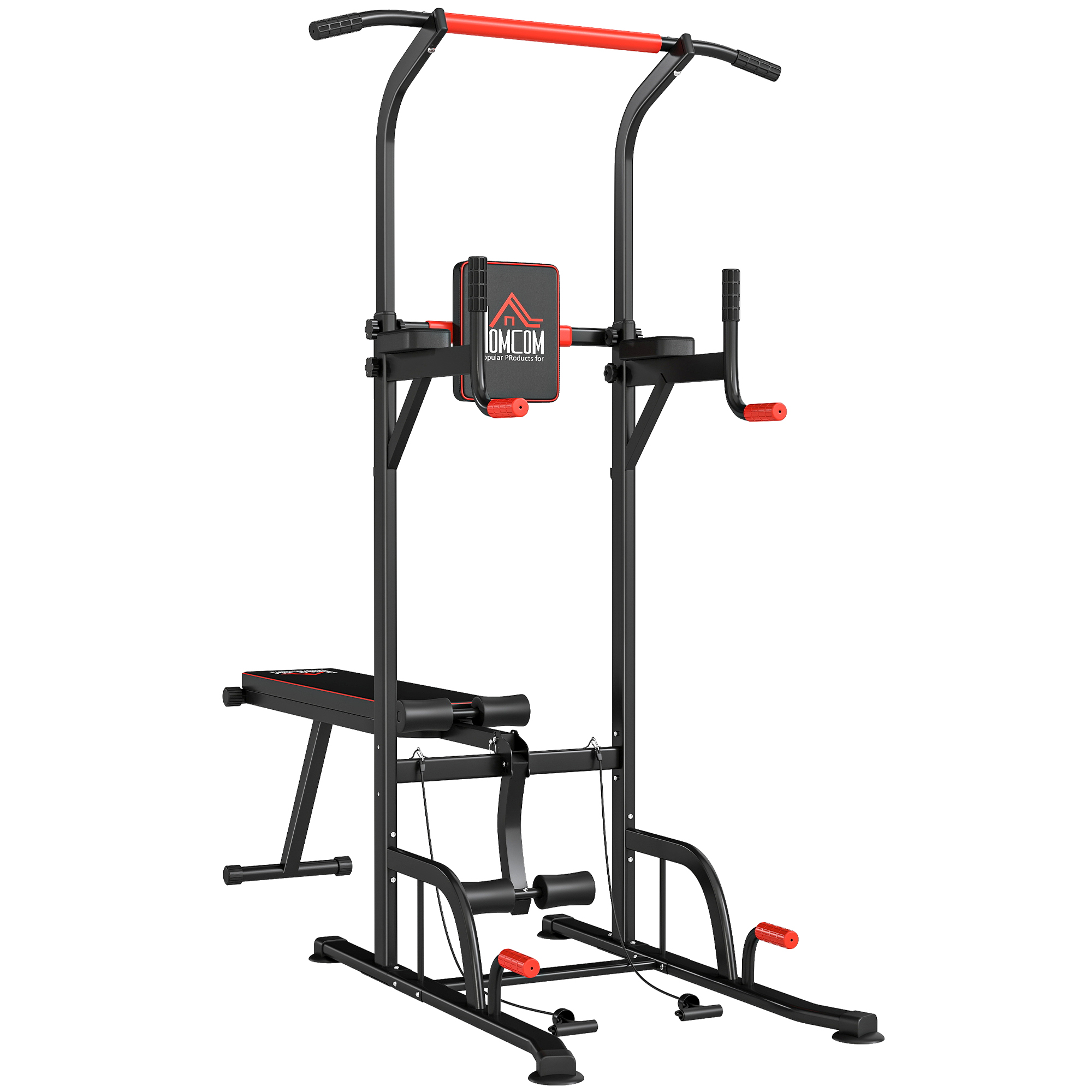 HOMCOM Estación de Musculación Multifuncional Torre de Entrenamiento Ajustable con Banco Plegable para Fitness en Casa Negro | Aosom España