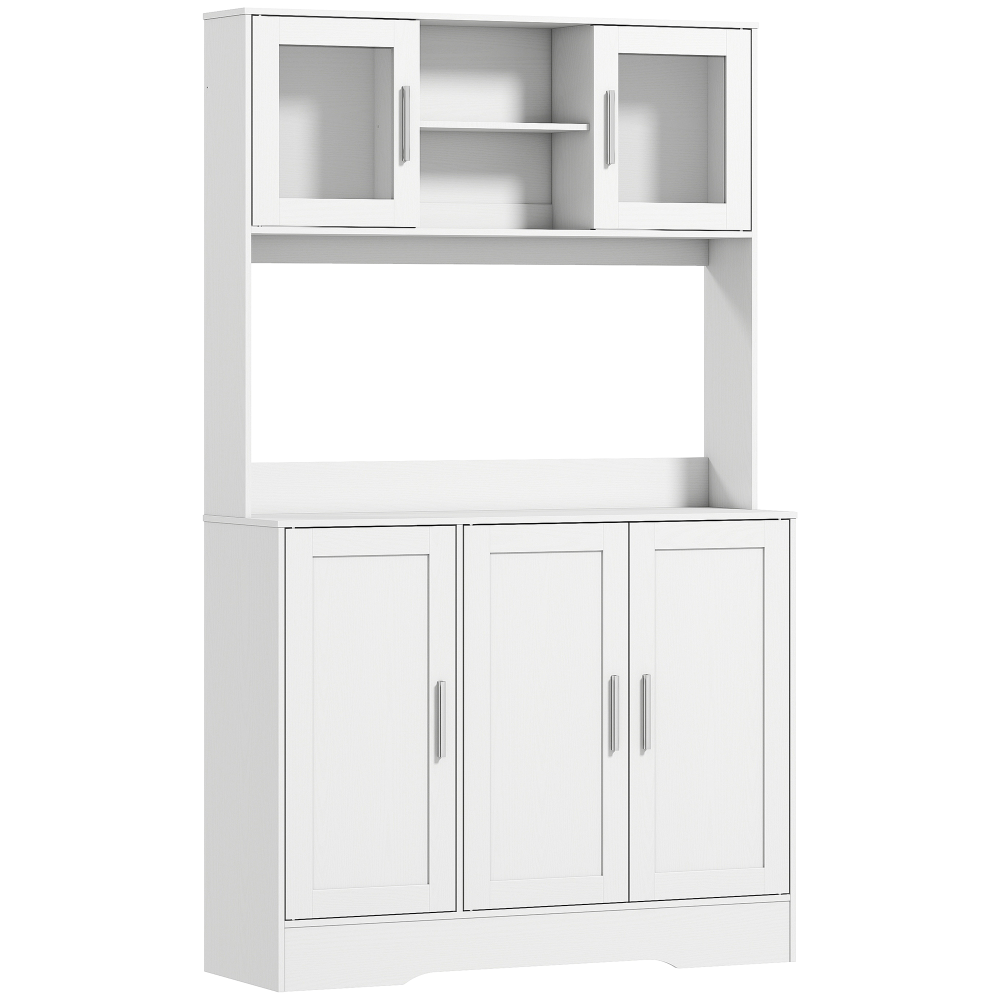 HOMCOM Alacena de Cocina con 2 Puertas de Vidrio Encimera Amplia para Microondas Estantes Ajustables Blanco