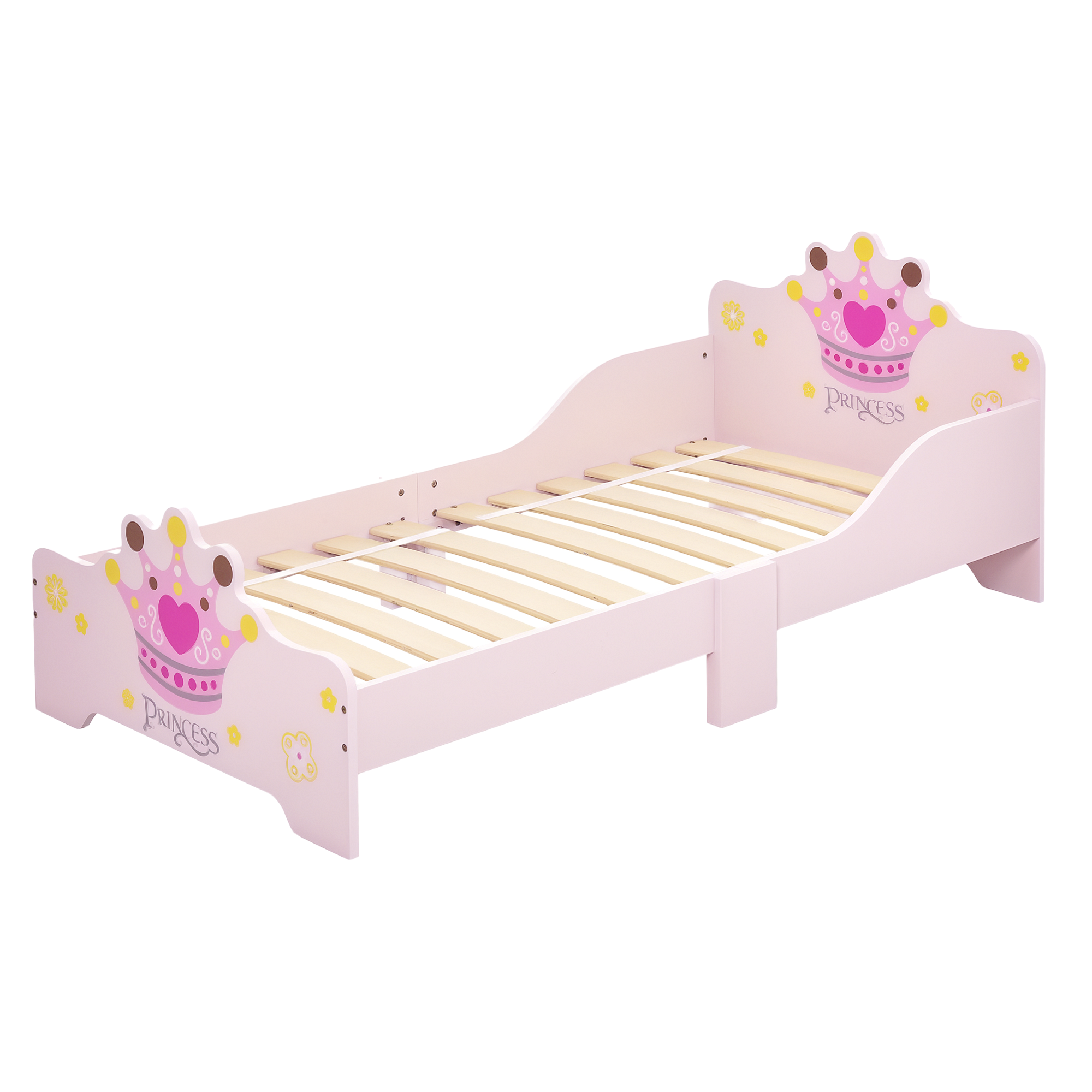 HOMCOM Lit Enfant 140 x 70 cm - lit d'enfant Design Princesse Motif Couronne - sommier à Lattes Inclus - MDF Contre-plaqué Rose