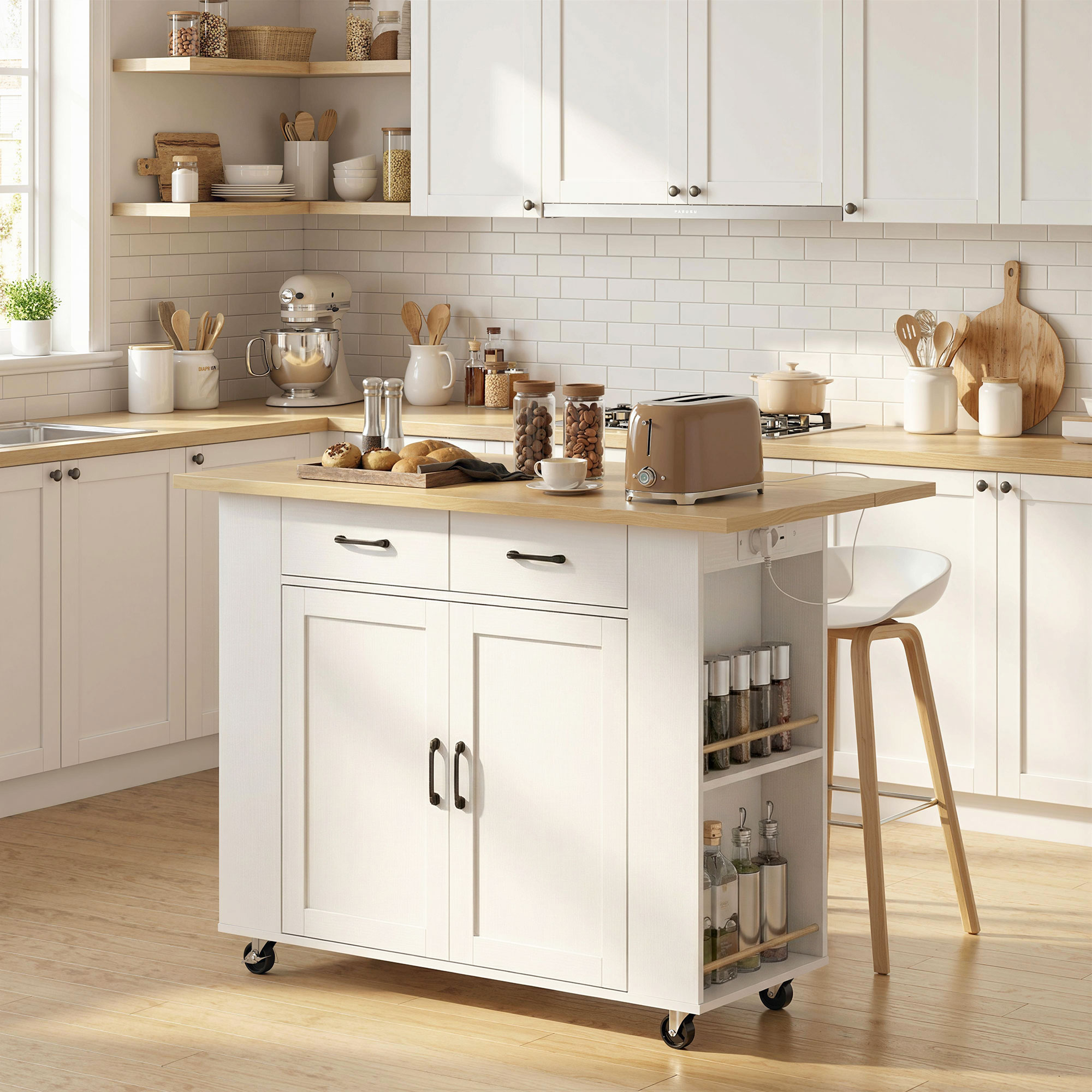 HOMCOM Kücheninsel mit Ladestation, rollbarer Küchenwagen mit klappbarer Ar günstig online kaufen