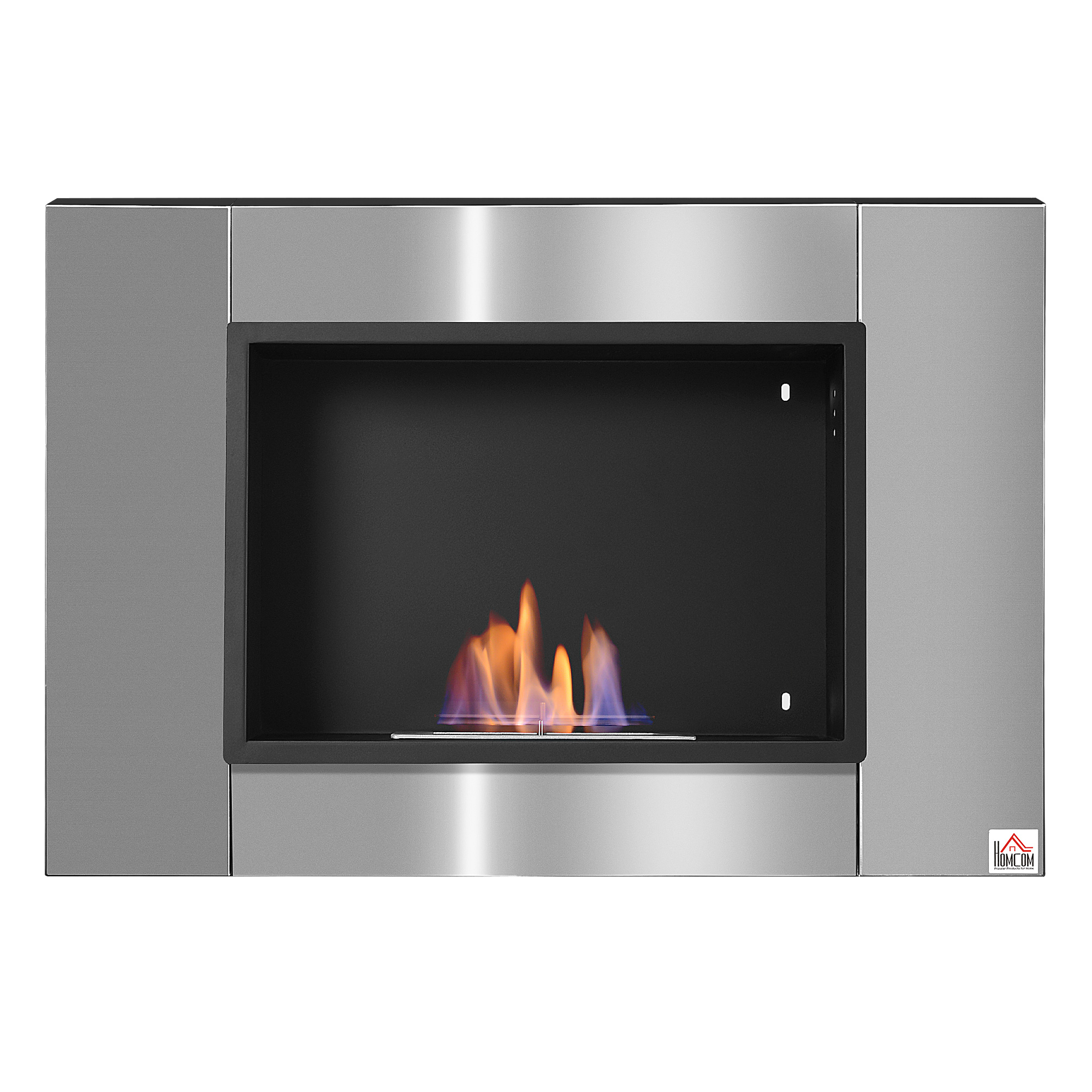 HOMCOM Cheminée bioéthanol Murale encastrable brûleur 0,9 L, environ 3 h de durée de combustion 80L x 14l x 54H cm Couverture 25-30 m² Acier inox