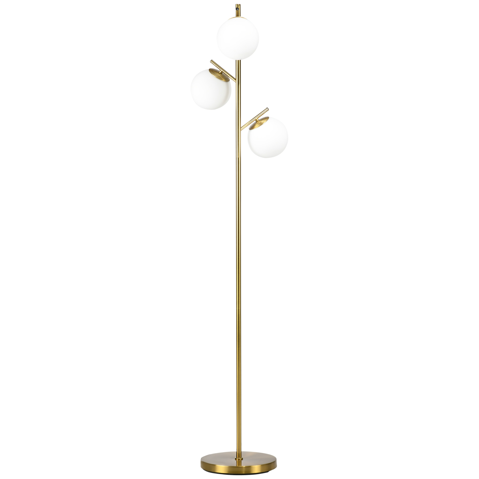 Lampadaire Sur Pied 3 Têtes Métal Doré – 3 Globes Verre Blanc – Lumière Élégante Salon & Chambre