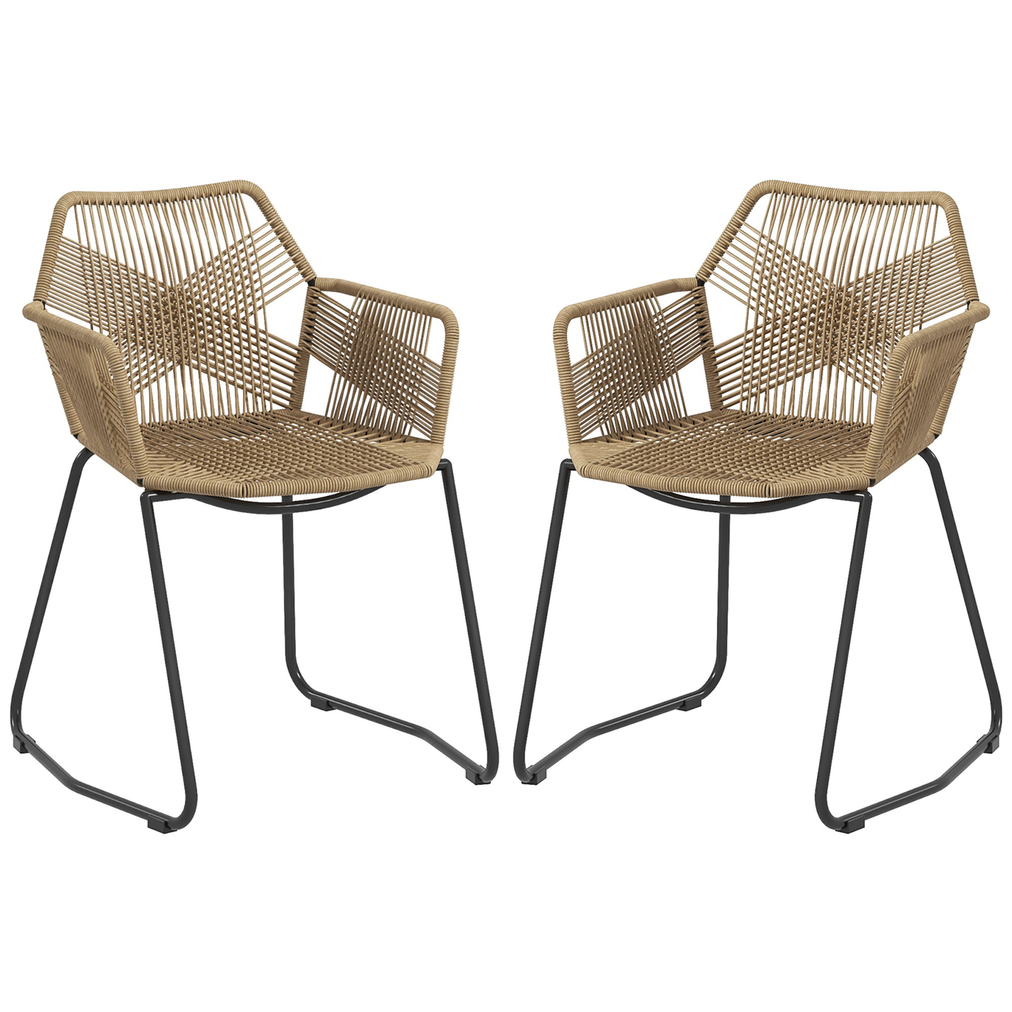 HOMCOM Lot de 2 chaises de salle à manger design bohème assise en corde tressée piètement en acier 56 x 59 x 74 cm