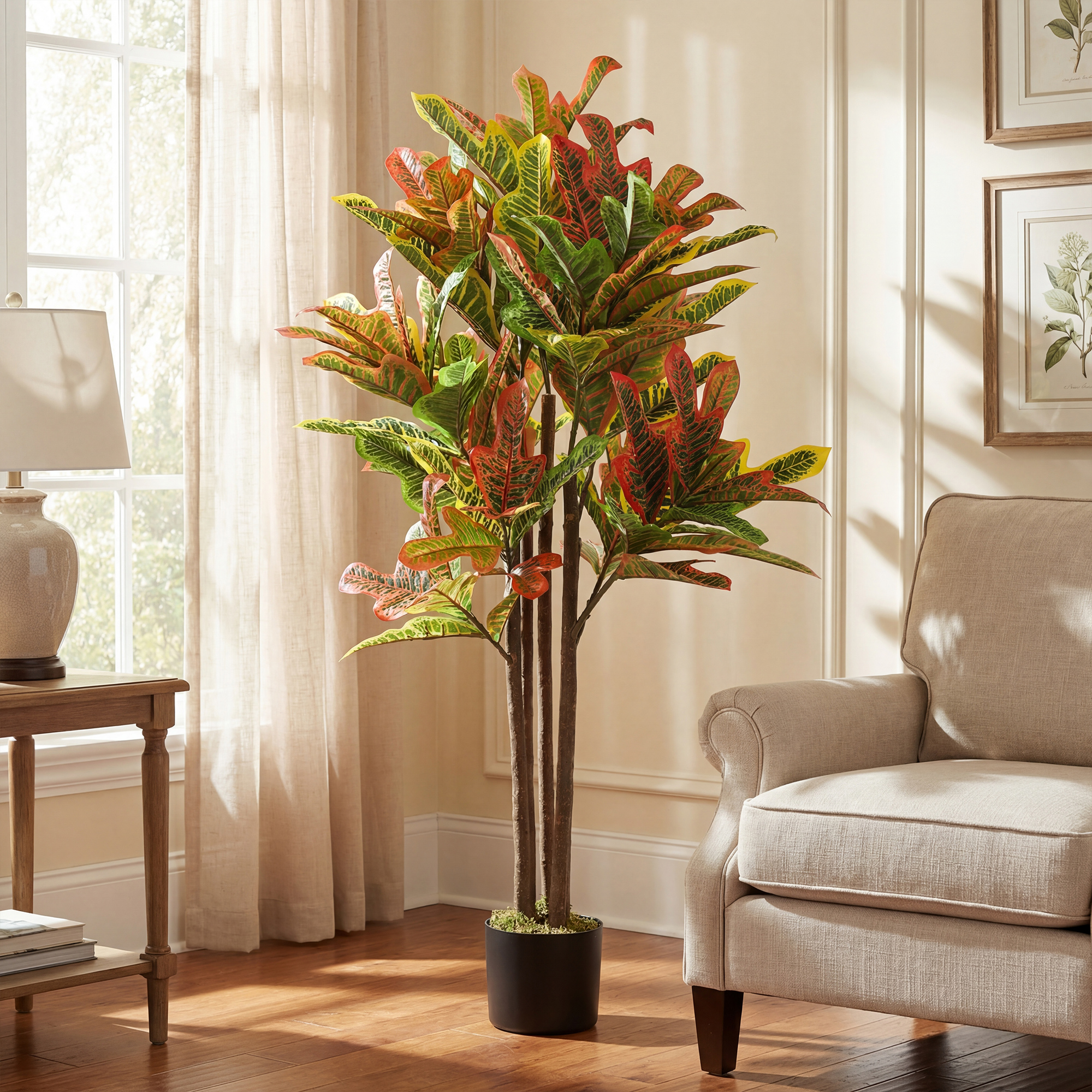 HOMCOM künstliche Crotonpflanze mit 139 formbaren Blättern und weißem PP-To günstig online kaufen