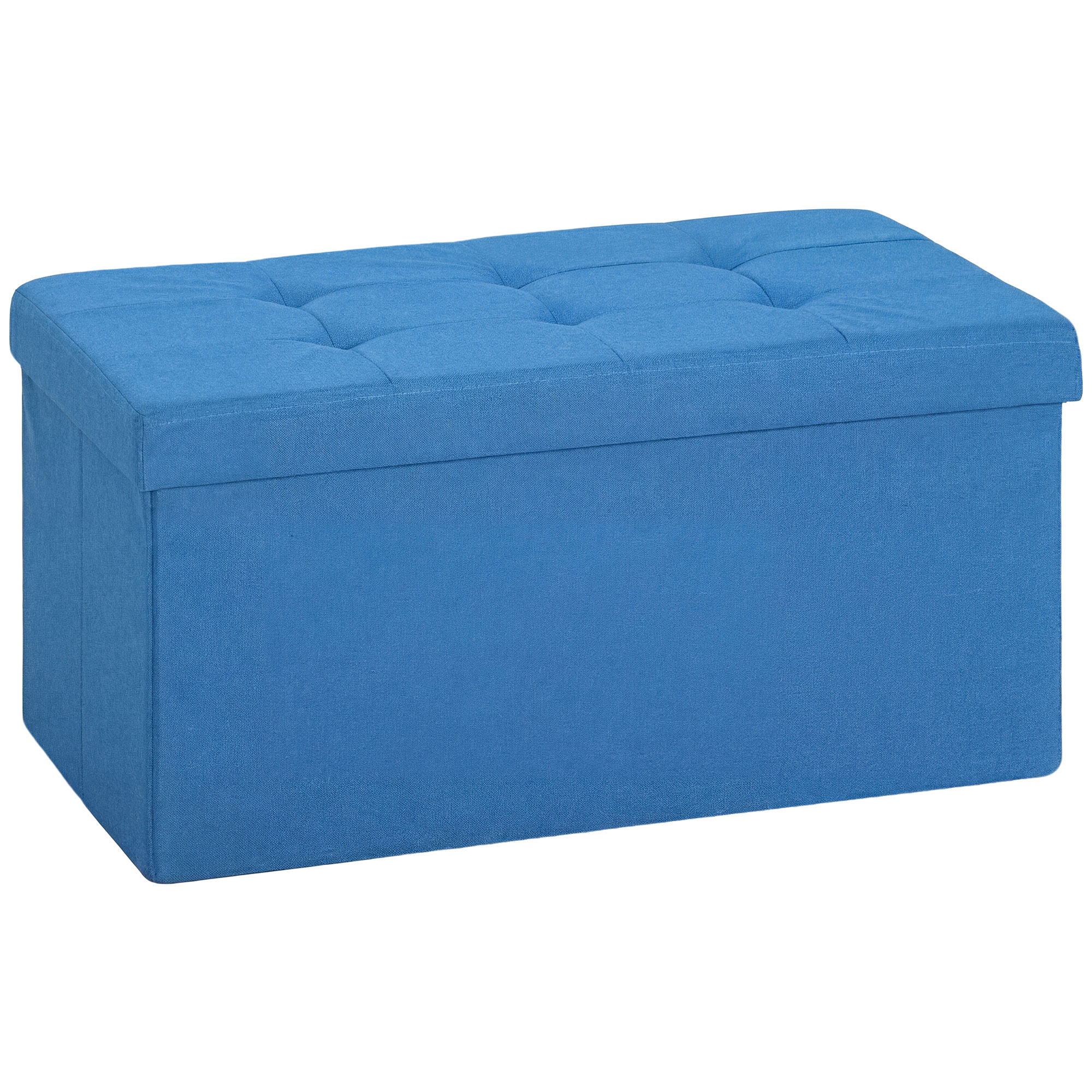 HOMCOM Aufbewahrungs-Pouf, Klappbare Aufbewahrungsbank, 84 L, 76x38x38 cm, Bezug aus synthetischem Leinen, Aufbewahrungs-Truhe, Belastbar bis 120 kg, Hocker für Wohnzimmer, Schlafzimmer, Flur, Hellblau Aosom