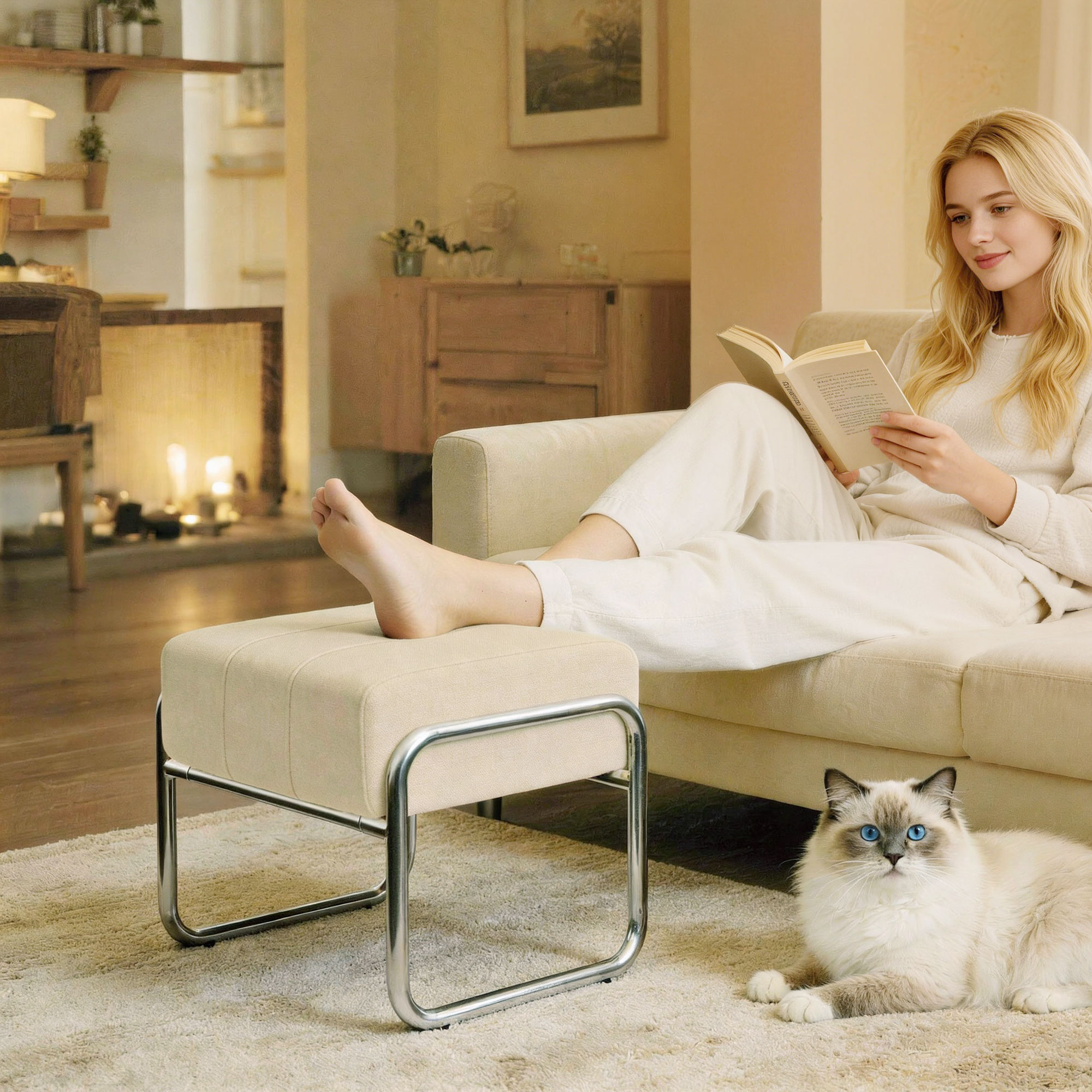 HOMCOM Fußhocker Sitzhocker Dick Gepolstert Hocker mit Stahlbeinen, Chenill günstig online kaufen