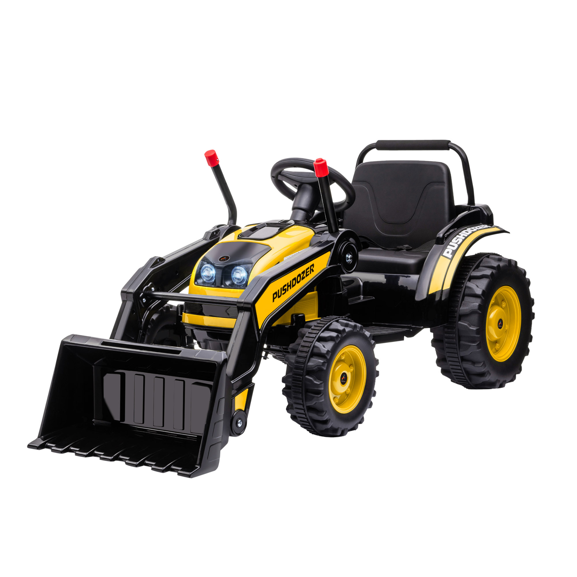 HOMCOM Bulldozer à porteur pour enfants tractopelle enfants de 3 à 5 ans avec phares fonction de musique vitesse de 1.5-2.5 km/h jaune