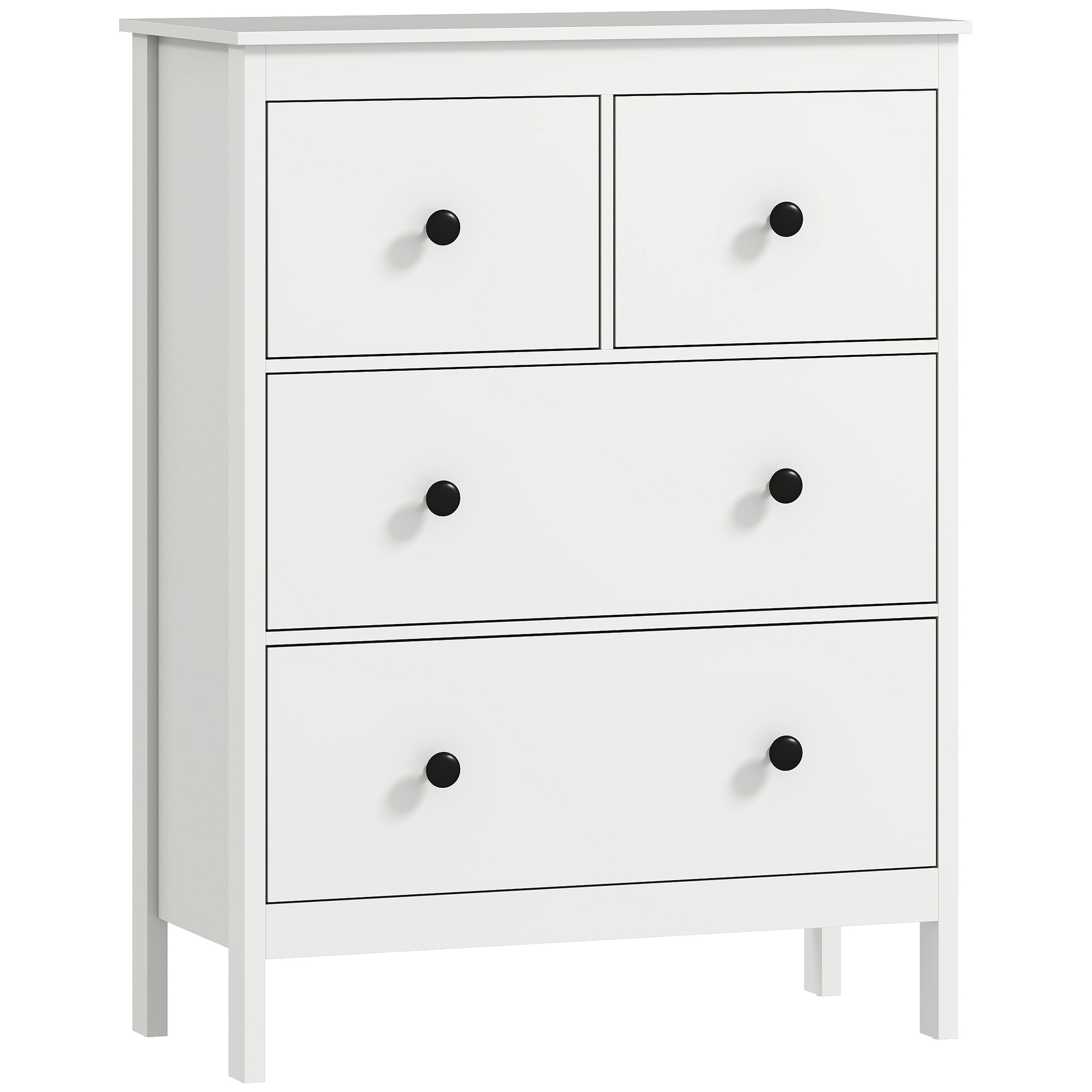 HOMCOM Kommode Sideboard mit 4 Schubladen Moderner Aufbewahrungsschrank Schubladenschrank für Wohnzimmer Schlafzimmer Flur 74 x 35 x 97 cm Weiß Aosom