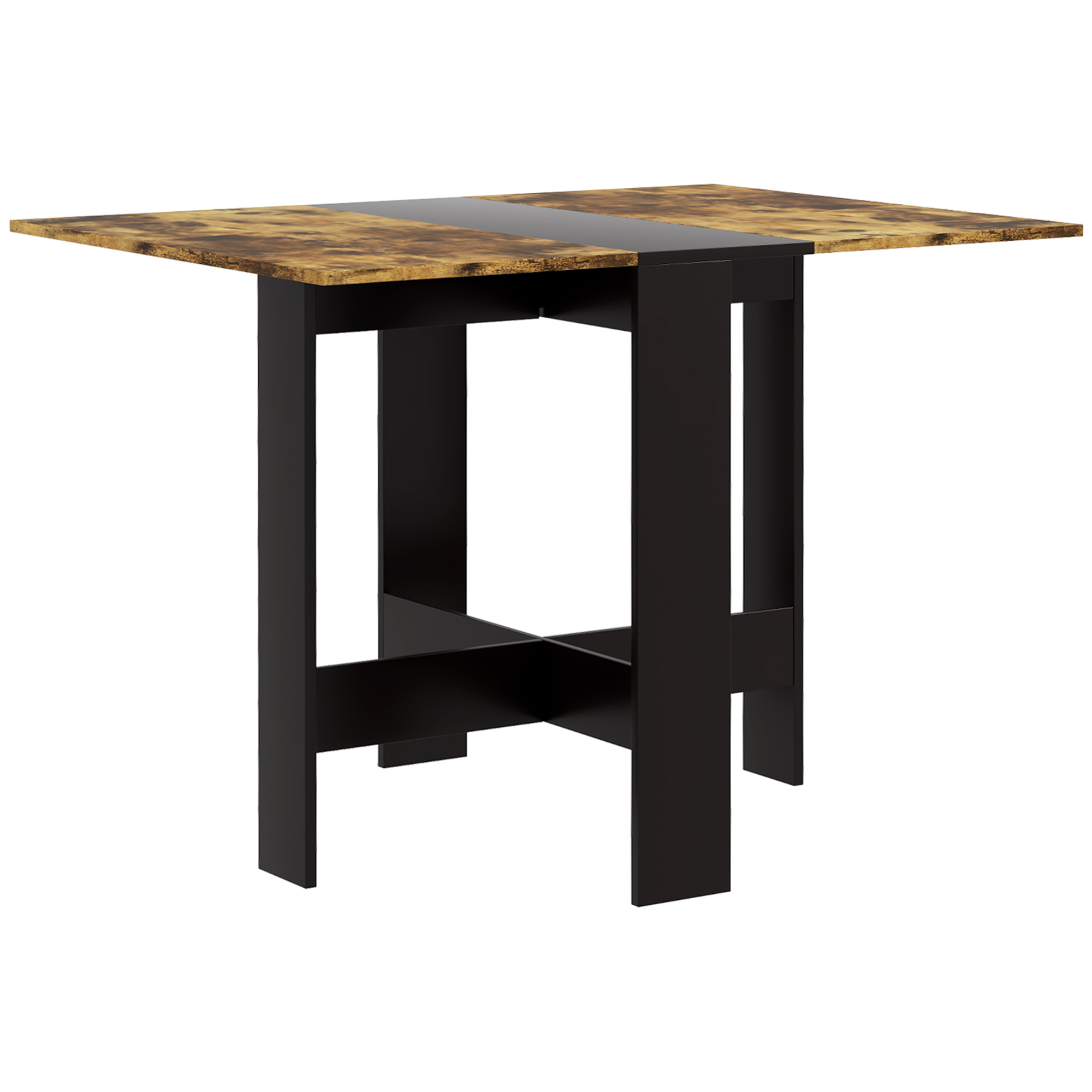 HOMCOM Klappbarer Esstisch, Klappbarer Küchentisch mit Klappflügeln, für Wohnzimmer, Kleine Räume, 103x76x73,5 cm, Schwarz und Rustikales Braun Aosom