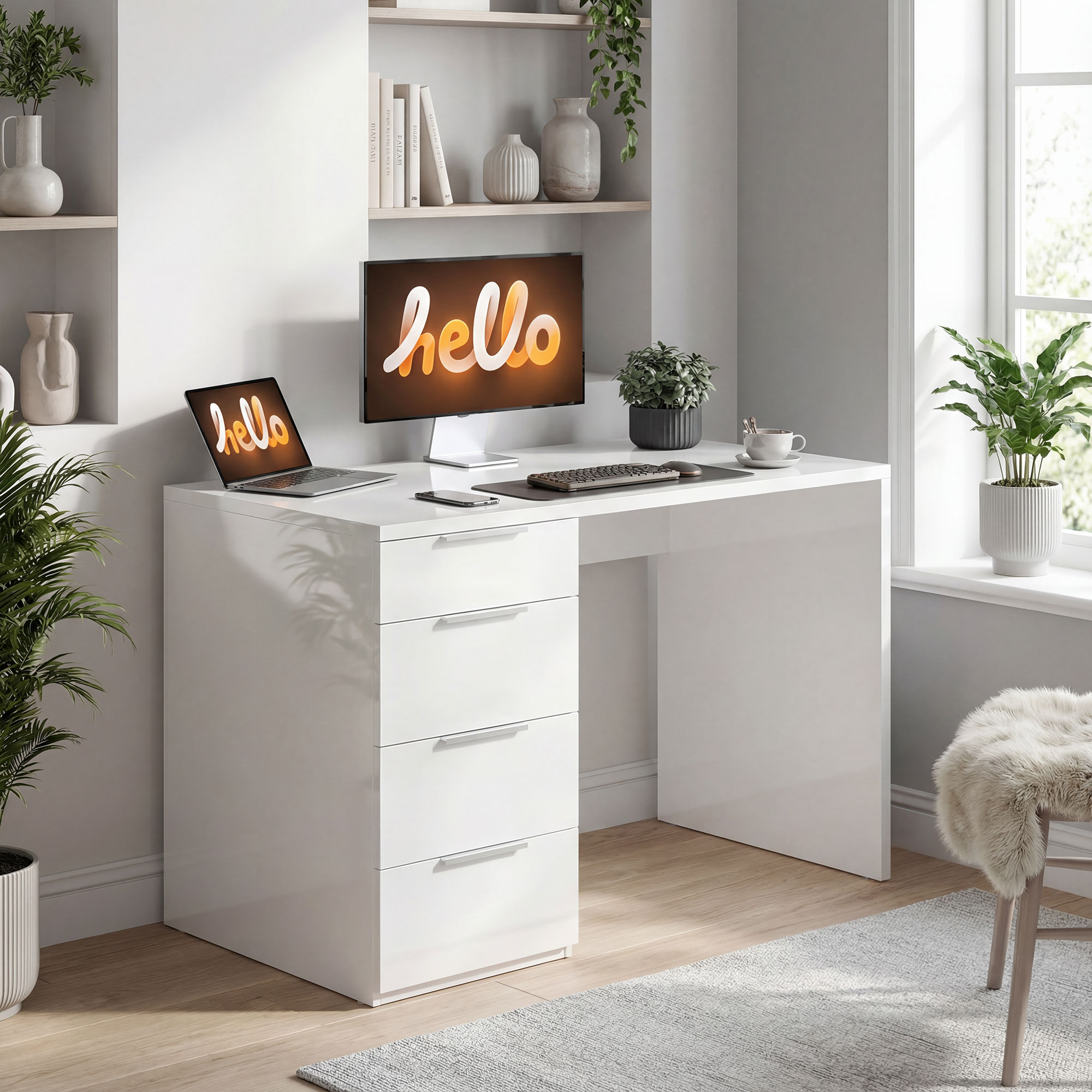 HOMCOM Platzsparender Schreibtisch, 110x61.5x75 cm Moderner Schreibtisch mi günstig online kaufen