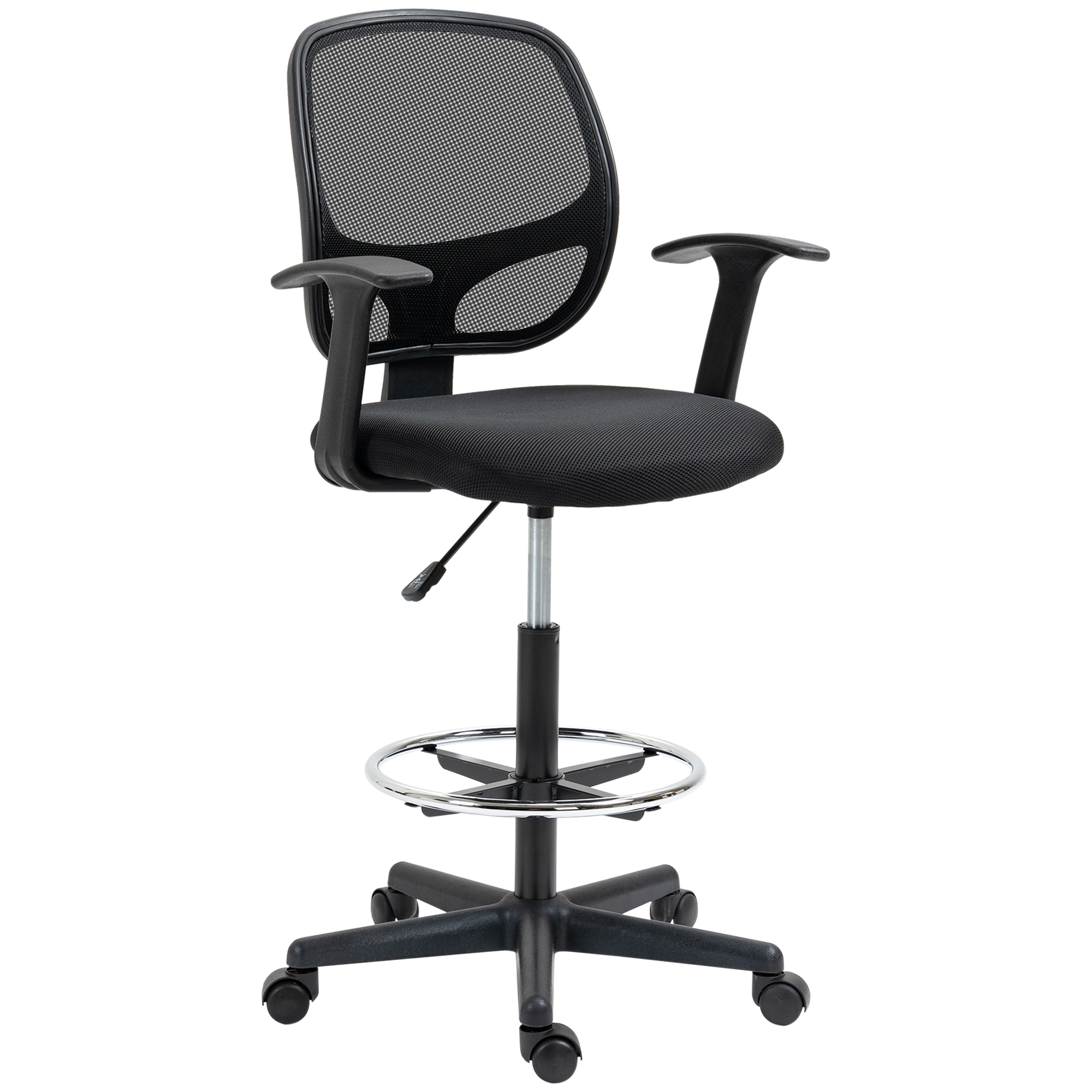 Vinsetto Chaise bureau ergonomique, chaise de dessin, repose-pieds, dossier en maille, hauteur réglable, 60x56x110-132cm, noir