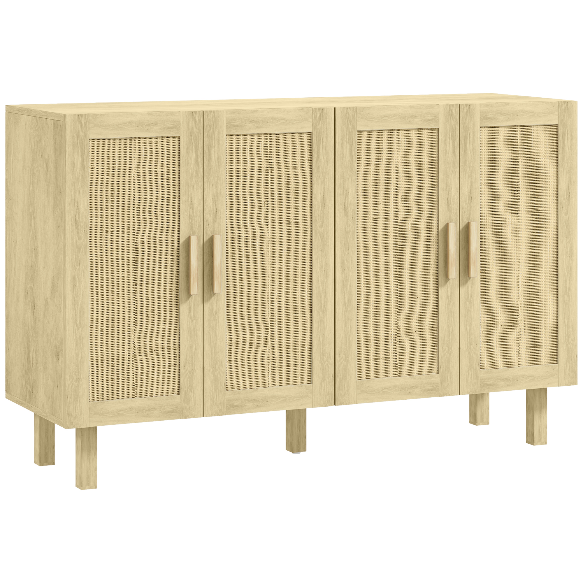 HOMCOM Aparador para Salón con 4 Puertas de Rejilla y Estantes Ajustables Aparador de Estilo Cannage 120x39,5x76 cm Natural