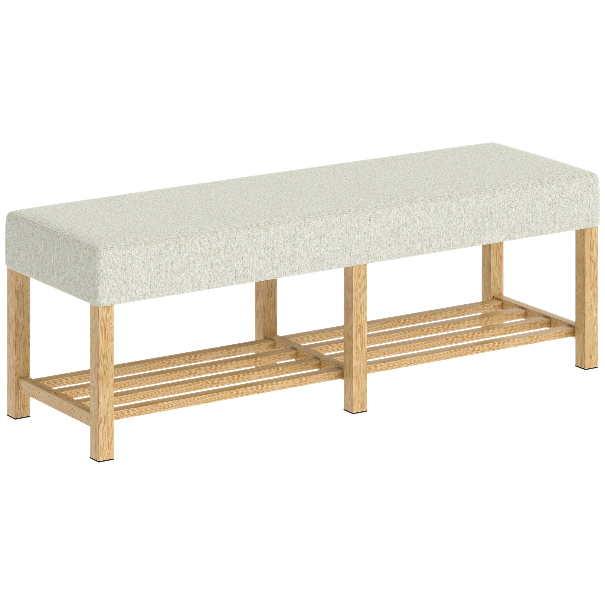HOMCOM Panca Portascarpe 140x44x48 cm Crema e legno naturale