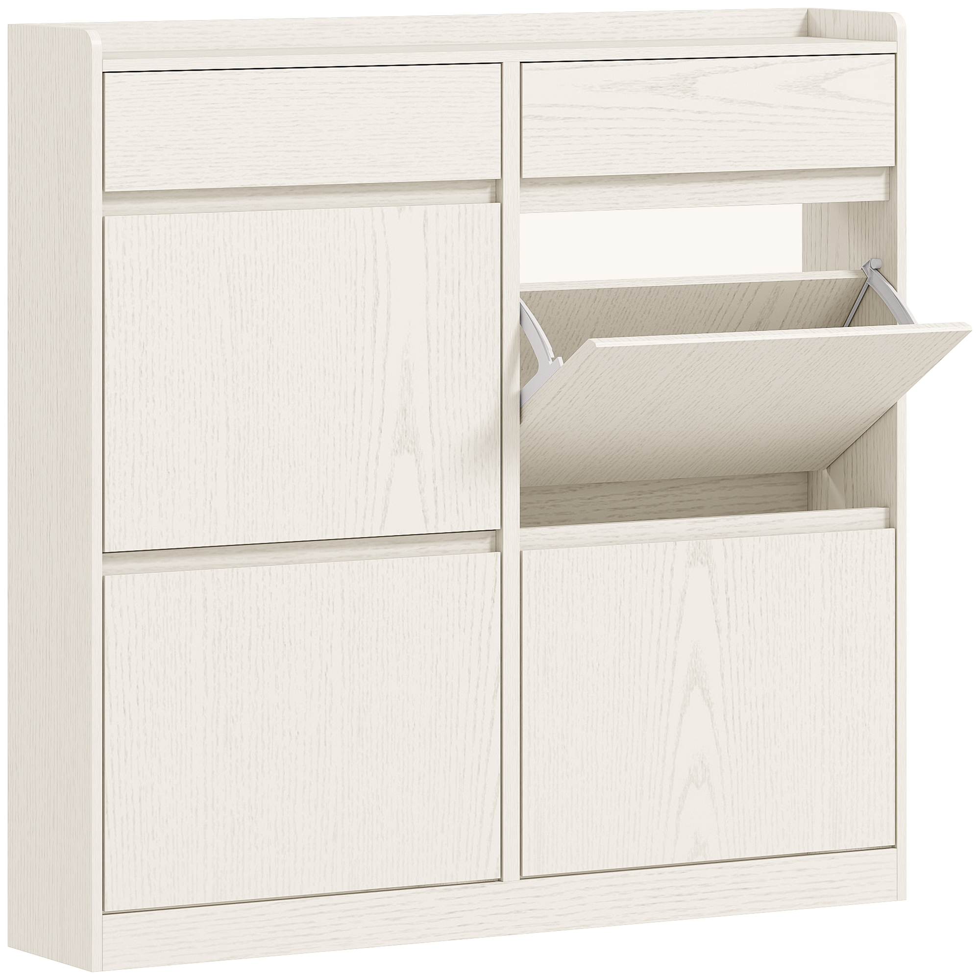 HOMCOM Zapatero Estrecho con 2 Cajones 4 Compartimentos Abatibles y Encimera 98x19,2x95,3 cm Blanco Veteado