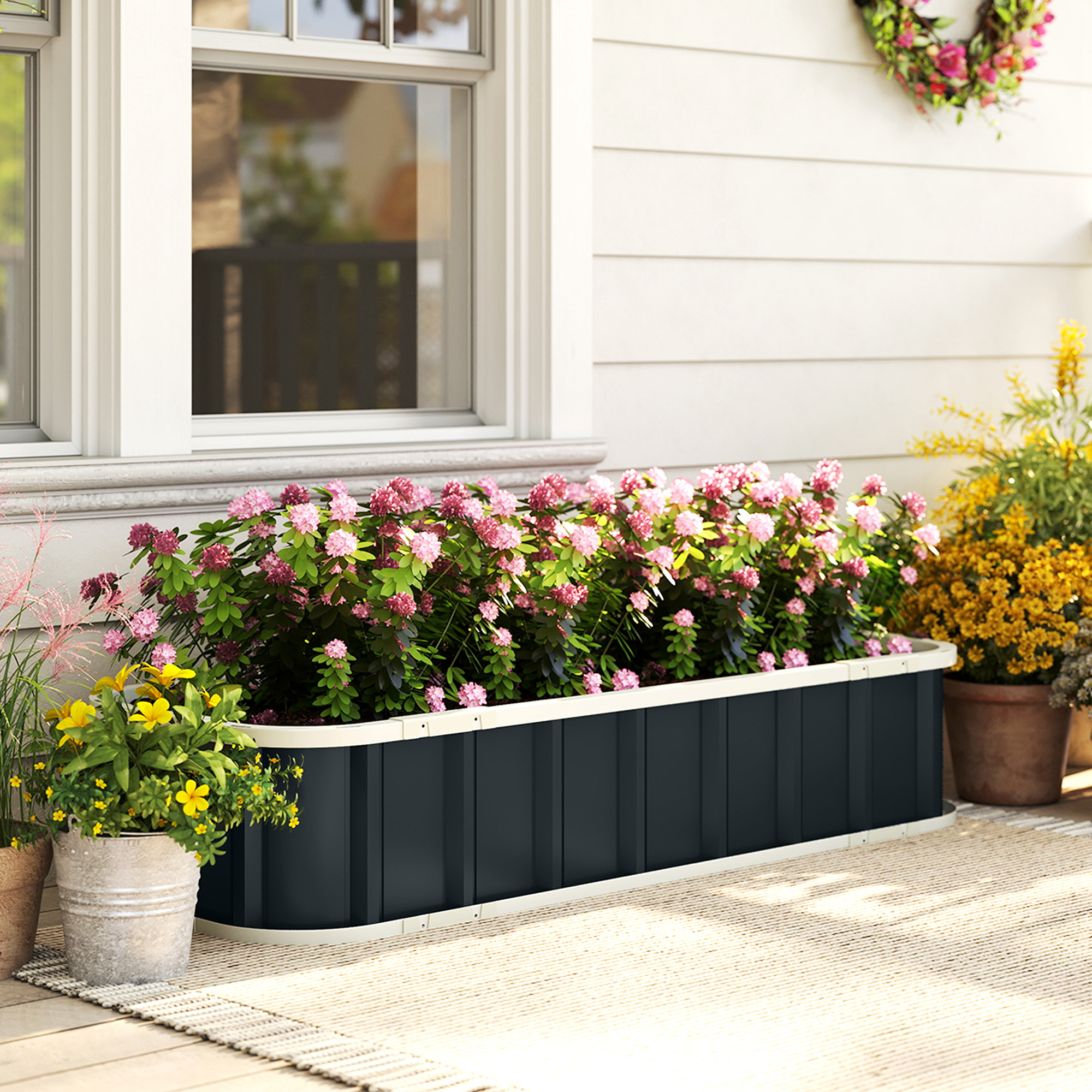 Outsunny Hochbeet Stahl, Pflanzbeet mit Klickverschlüssen Gefaltete Kante F günstig online kaufen