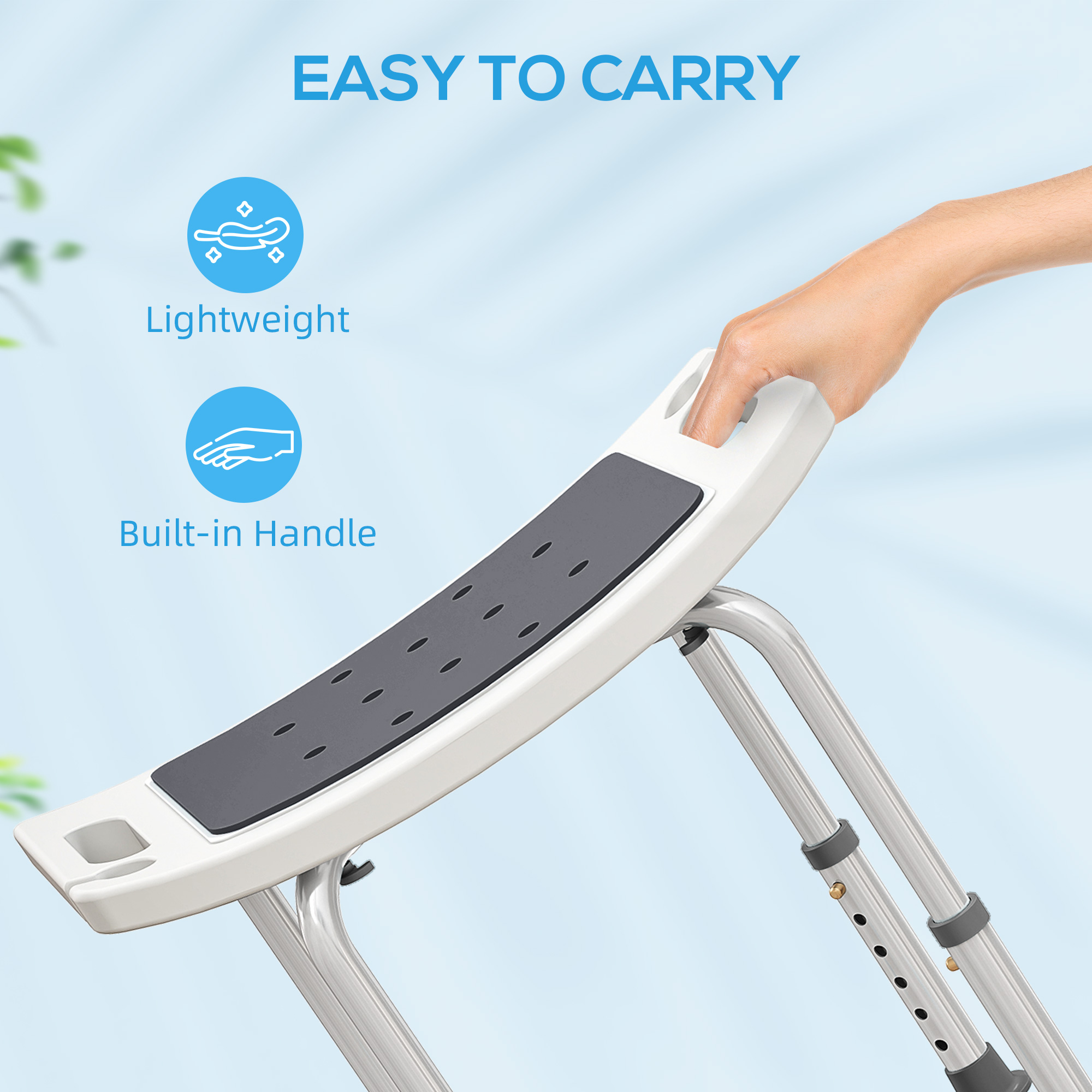  Scaun de Dus din Aluminiu si Plastic Antialunecare, inaltime Reglabila 6 Niveluri 39-52cm, Gri [6]