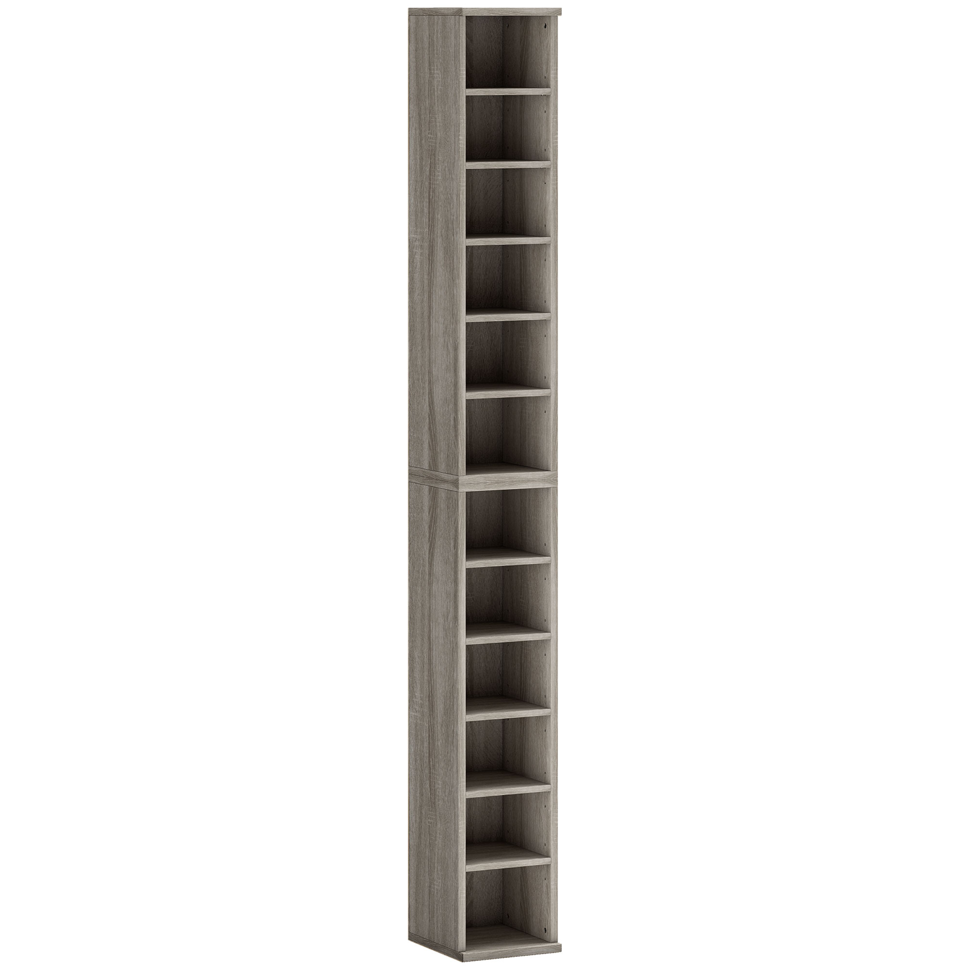 HOMCOM Set mit 2 CD-Regalen mit höhenverstellbaren Einlegeböden, platzsparend für 204 CDs, CD-Aufbewahrung mit 12 Fächern, für Wohnzimmer, Schlafzimmer, Büro, 21x22.5x88.5cm, Grau im Used-Look Aosom