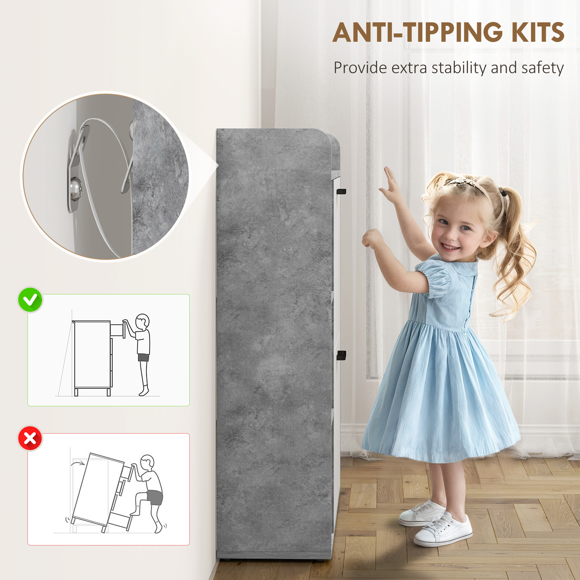  Dulap pentru pantofi slim cu 2 sertare rabatabile, Capacitate 15 perechi de pantofi, 83x24x90.5 cm, Gri [6]