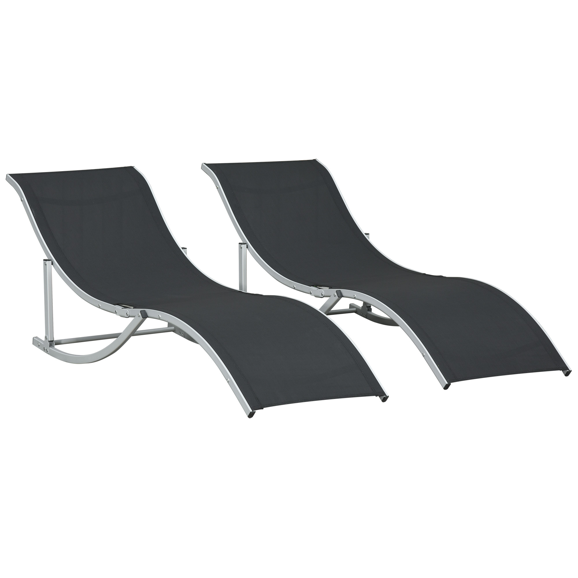 Outsunny Set mit 2 klappbaren Sonnenliegen, Gartenliegen aus Texteline und Aluminium, für Strand, Pool, 61x165x63 cm, Schwarz Aosom