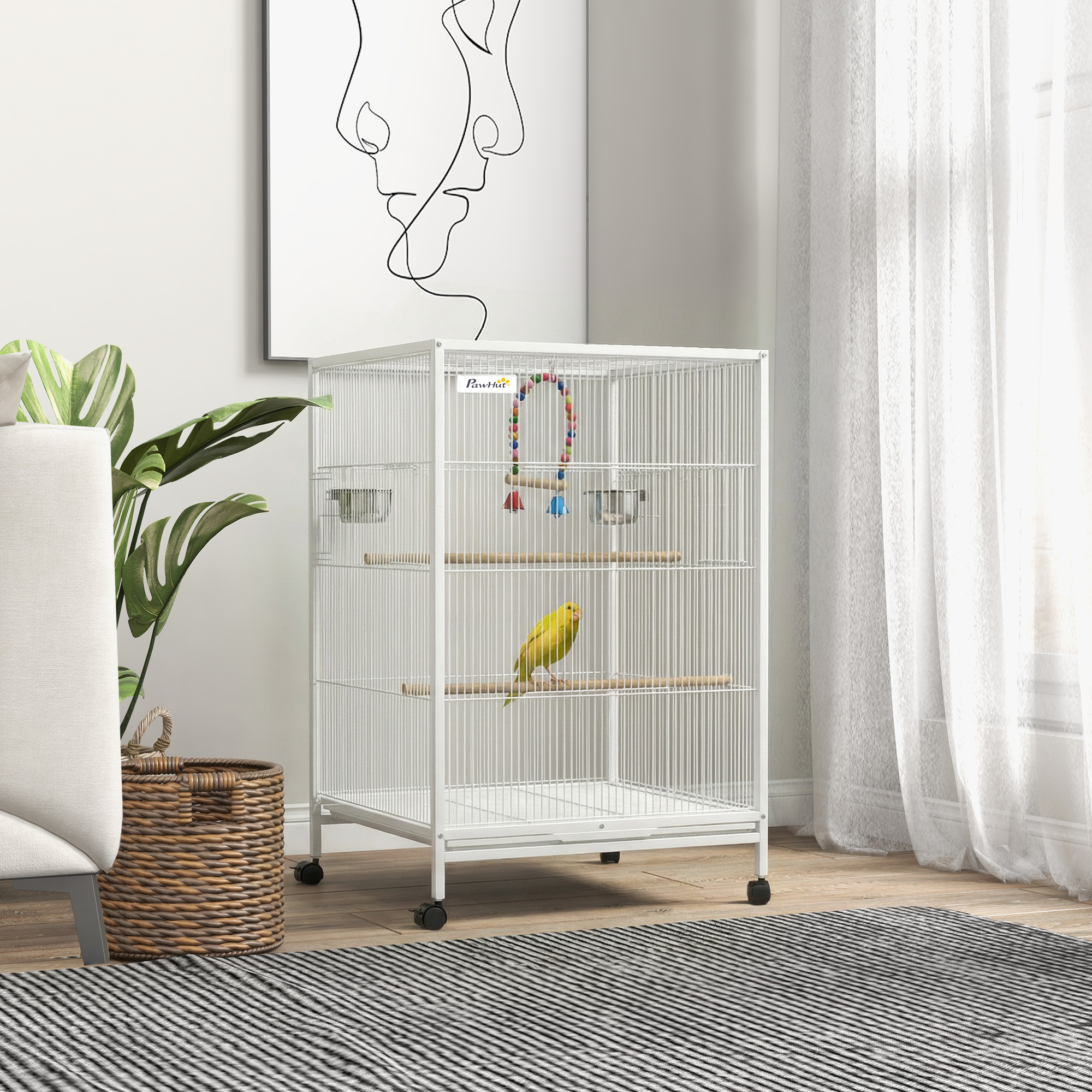 PawHut Vogelkäfig auf Rollen, Stahlvoliere mit Sitzstangen, Schaukel, herau günstig online kaufen