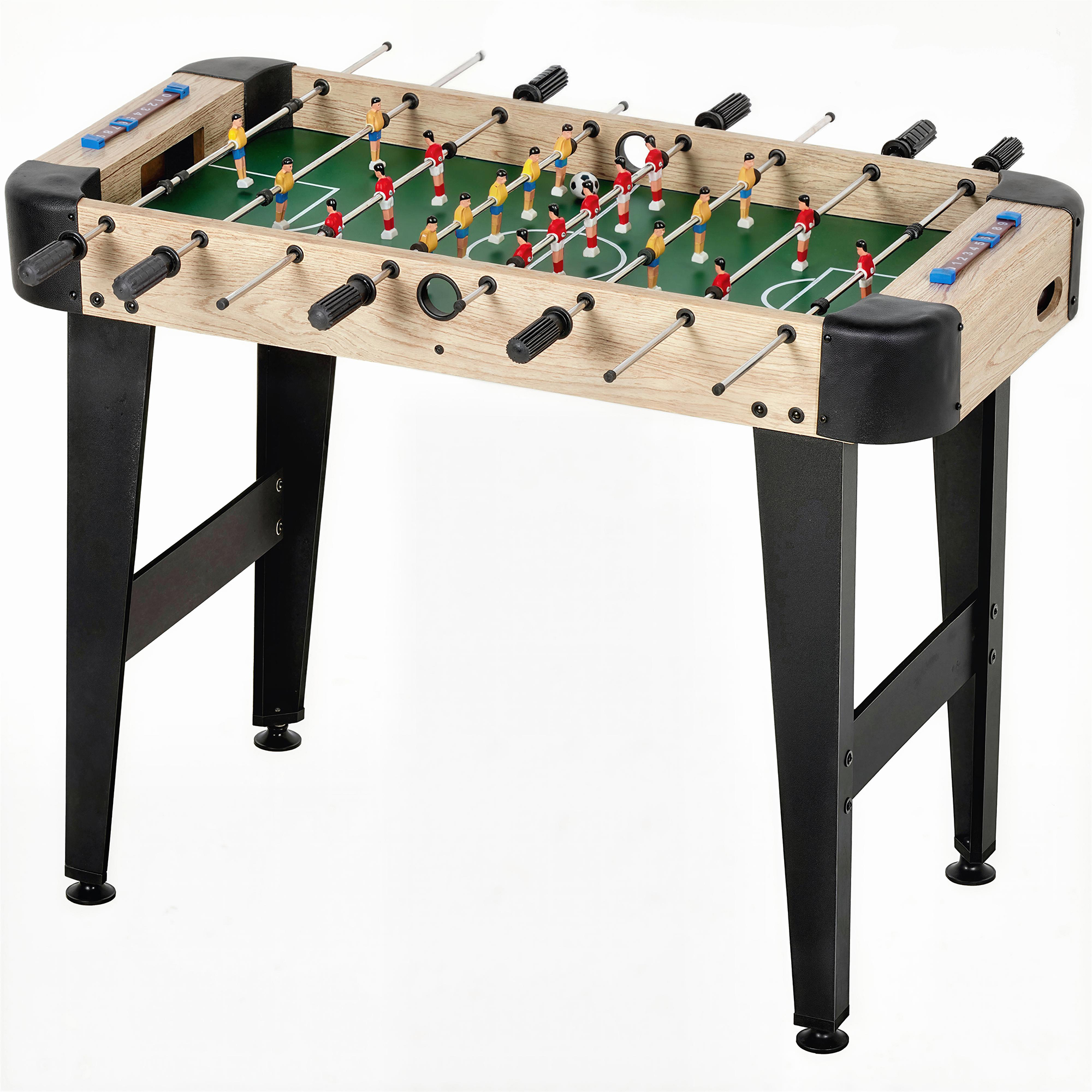 SPORTNOW Baby-foot de table de 92 cm avec 22 joueurs, 2 balles, marqueurs manuels, poignées antidérapantes, bois naturel