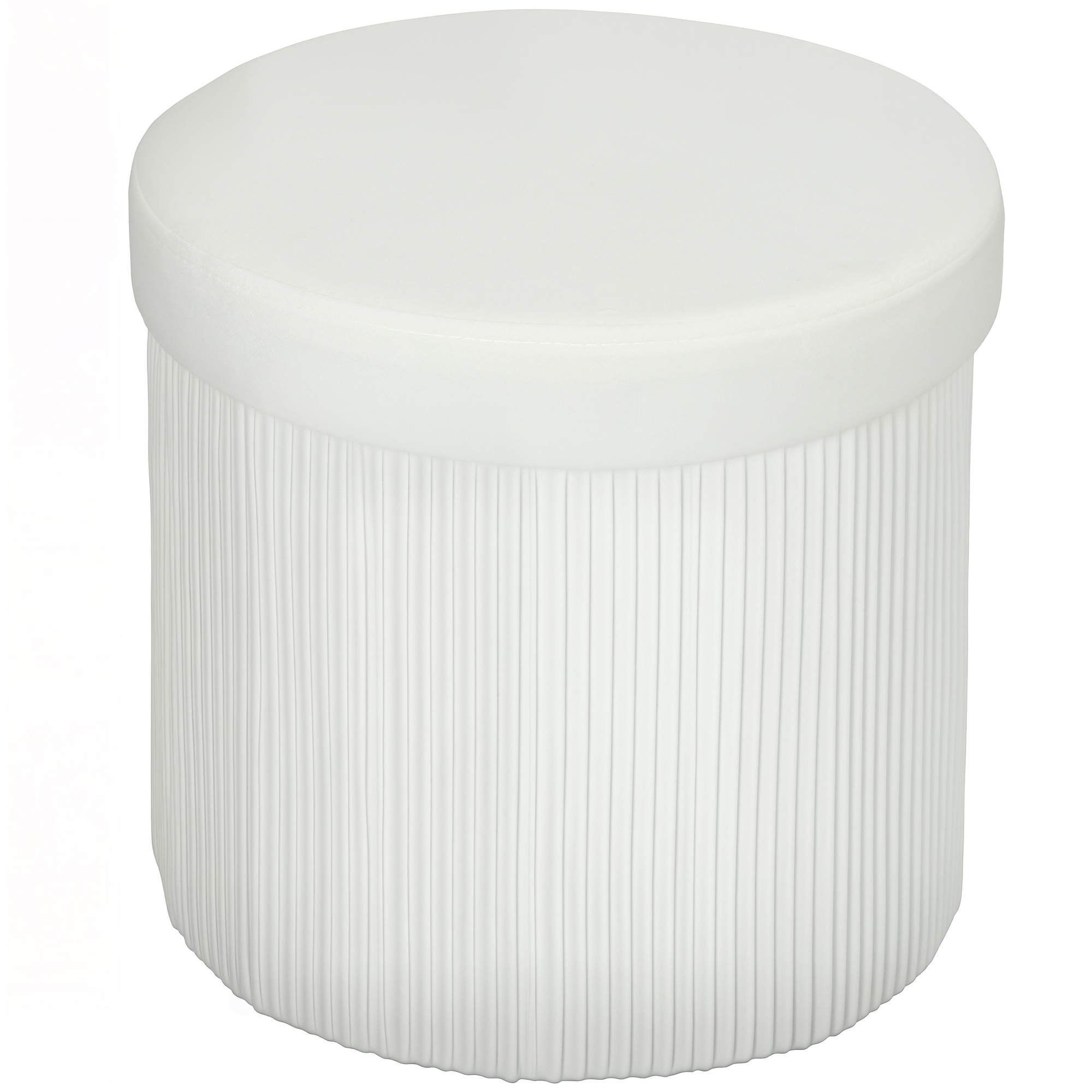 HOMCOM Puff Almacenaje Banco Almacenaje Plegable 35 L 38x38x38 cm Tapizado en Terciopelo Baúl de Almacenamiento Redondo Crema