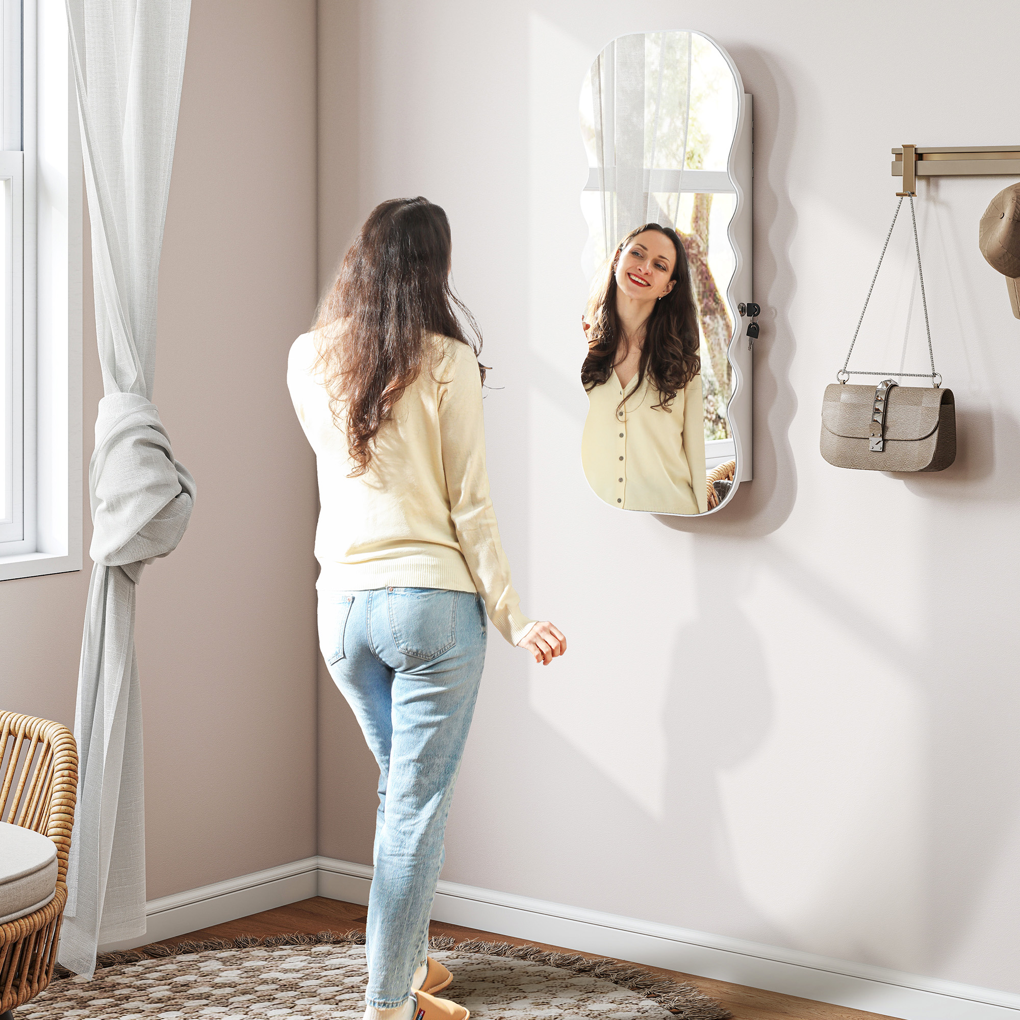 HOMCOM Schmuckspiegel mit LED-Licht in 3 Farben, an Wand oder Tür montierba günstig online kaufen