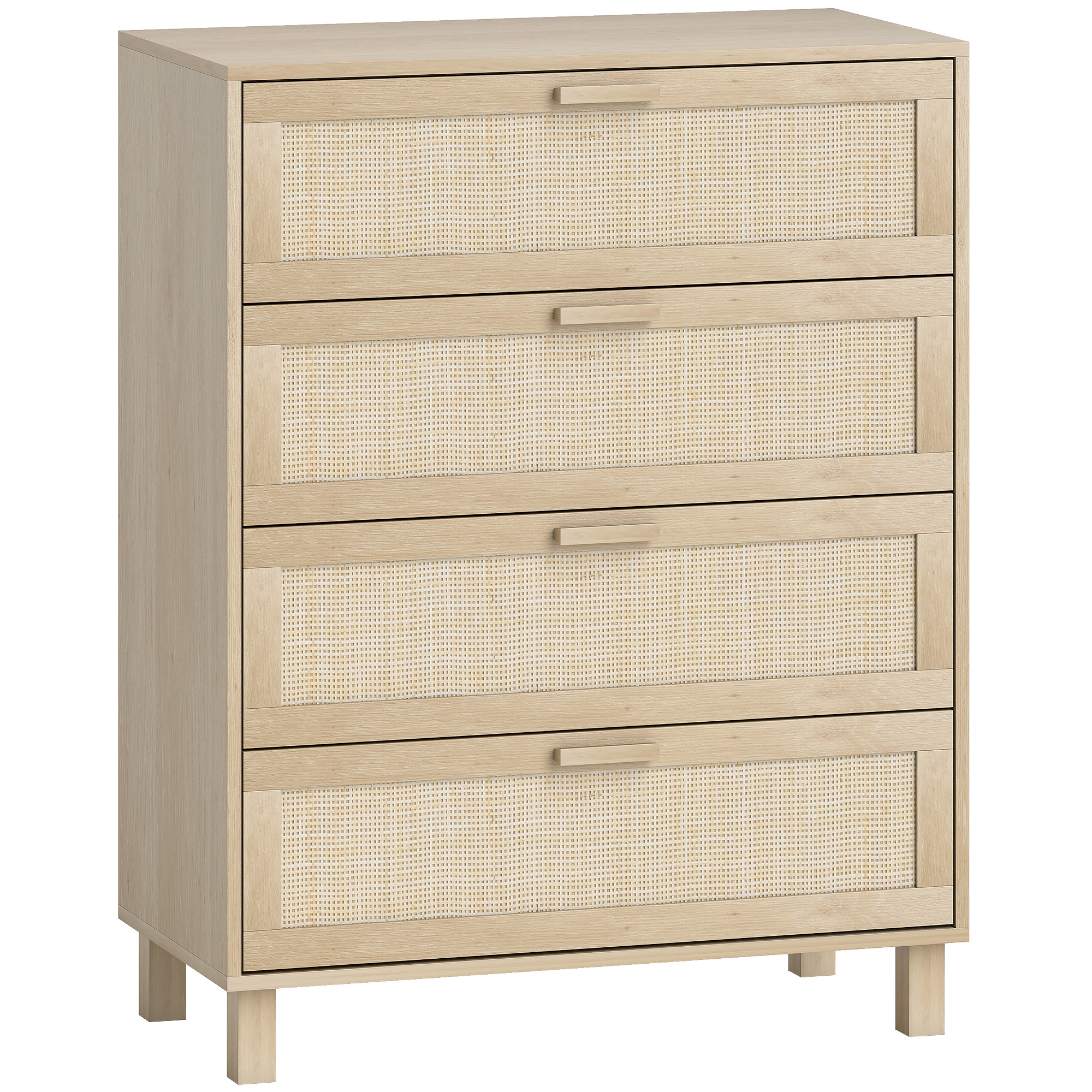 HOMCOM Kommode 4 Schubladen Rattangeflecht Maße 80L x 40l x 103H cm MDF Hellholz-Optik Aosom