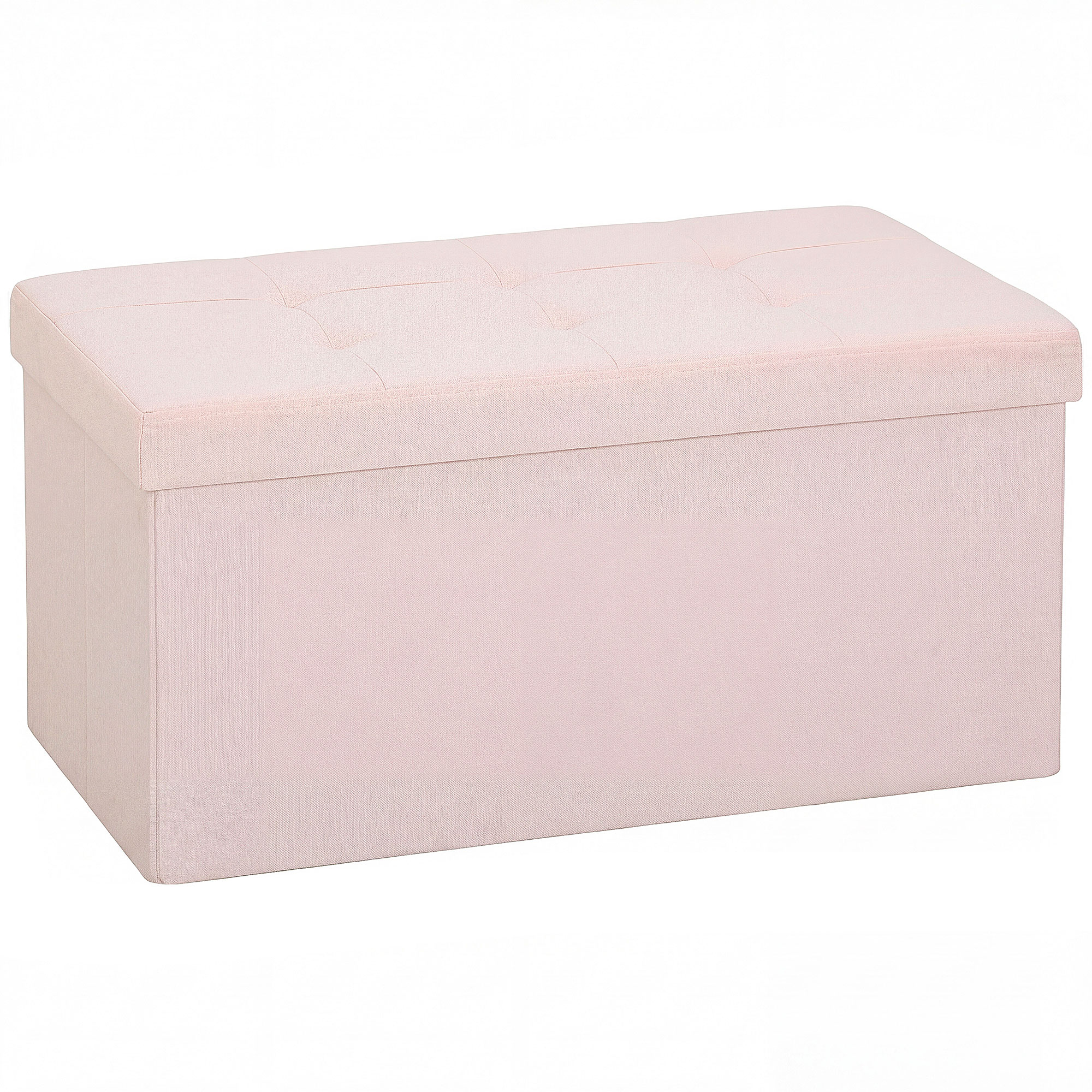HOMCOM Puff Almacenaje, Banco Almacenaje Plegable 84 L 76x38x38 cm Tapizado en Lino Sintético Baúl de Almacenamiento Rosa