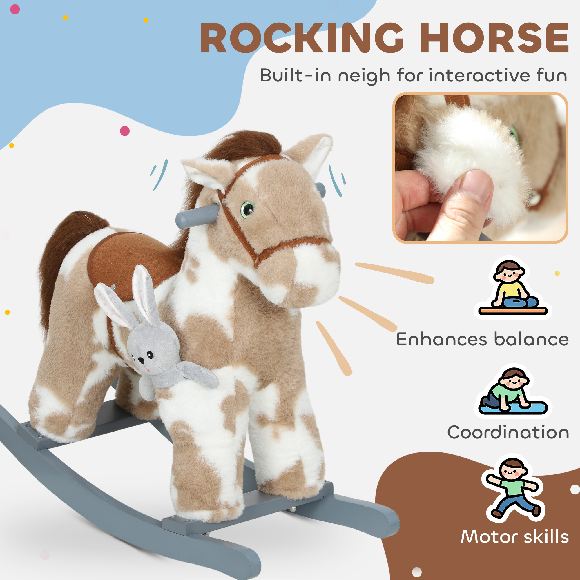 Toddler Rocking Animal AIYAPLAY Baby Rocking Horse, Plush Animal Rocker with Realistic Sound ...