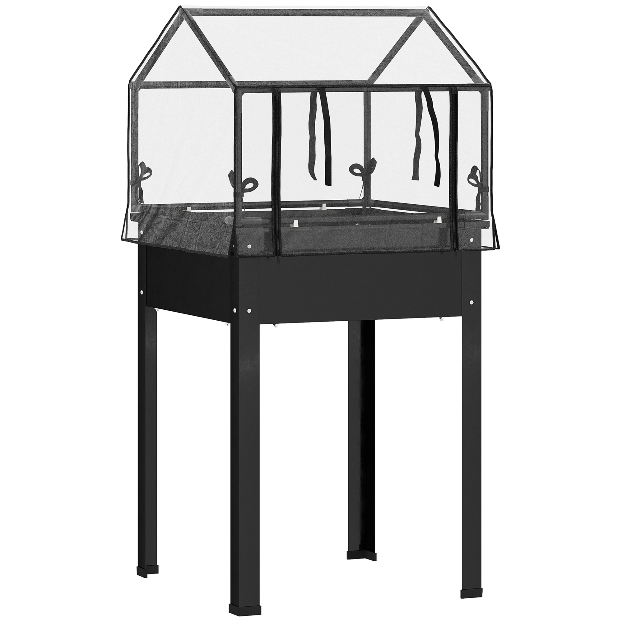 Outsunny Jardinieră cu acoperiș de seră, cutie ridicată pentru plante cu orificii de drenaj, 60 x 60 x 120 cm, Negru | Aosom Romania