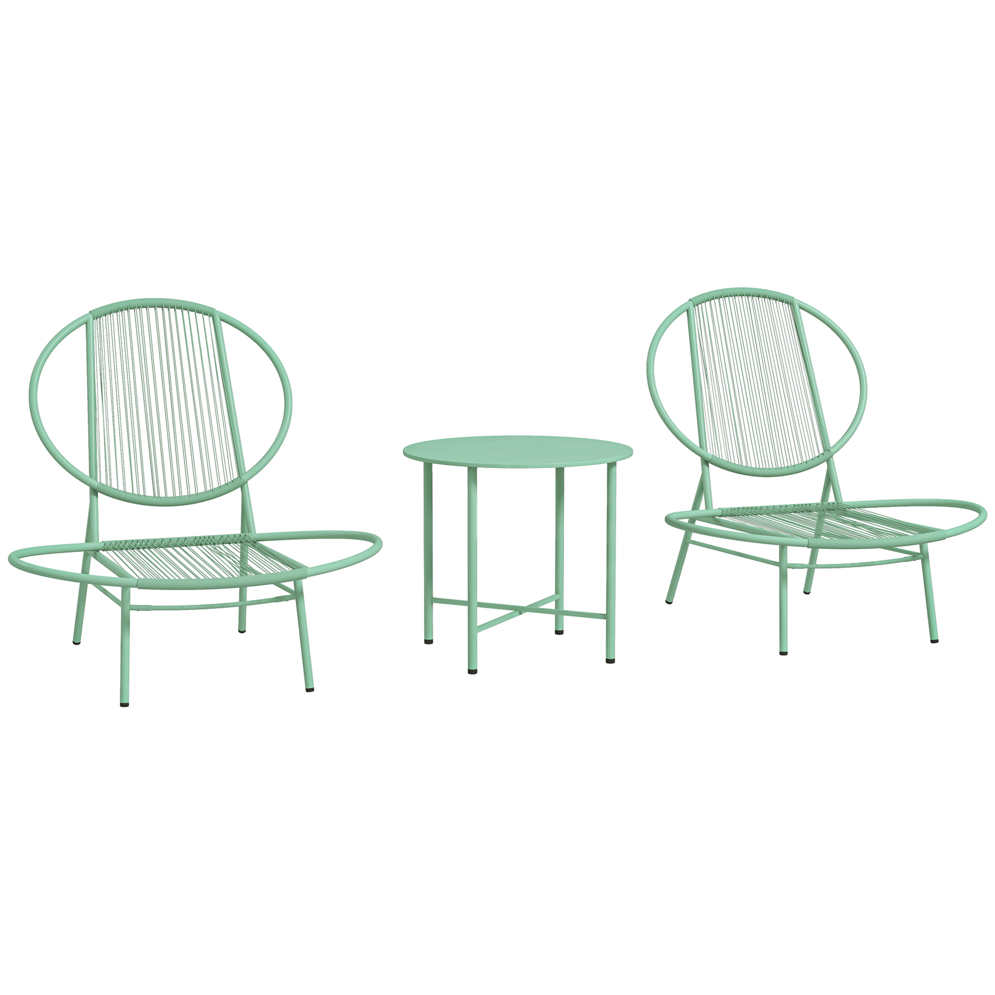 Outsunny Set bistro 3 piese din polyratan rezistent la intemperii, set mobilier de grădină cu masă bistro, scaune de grădină în formă de scoică, Verde | Aosom Romania